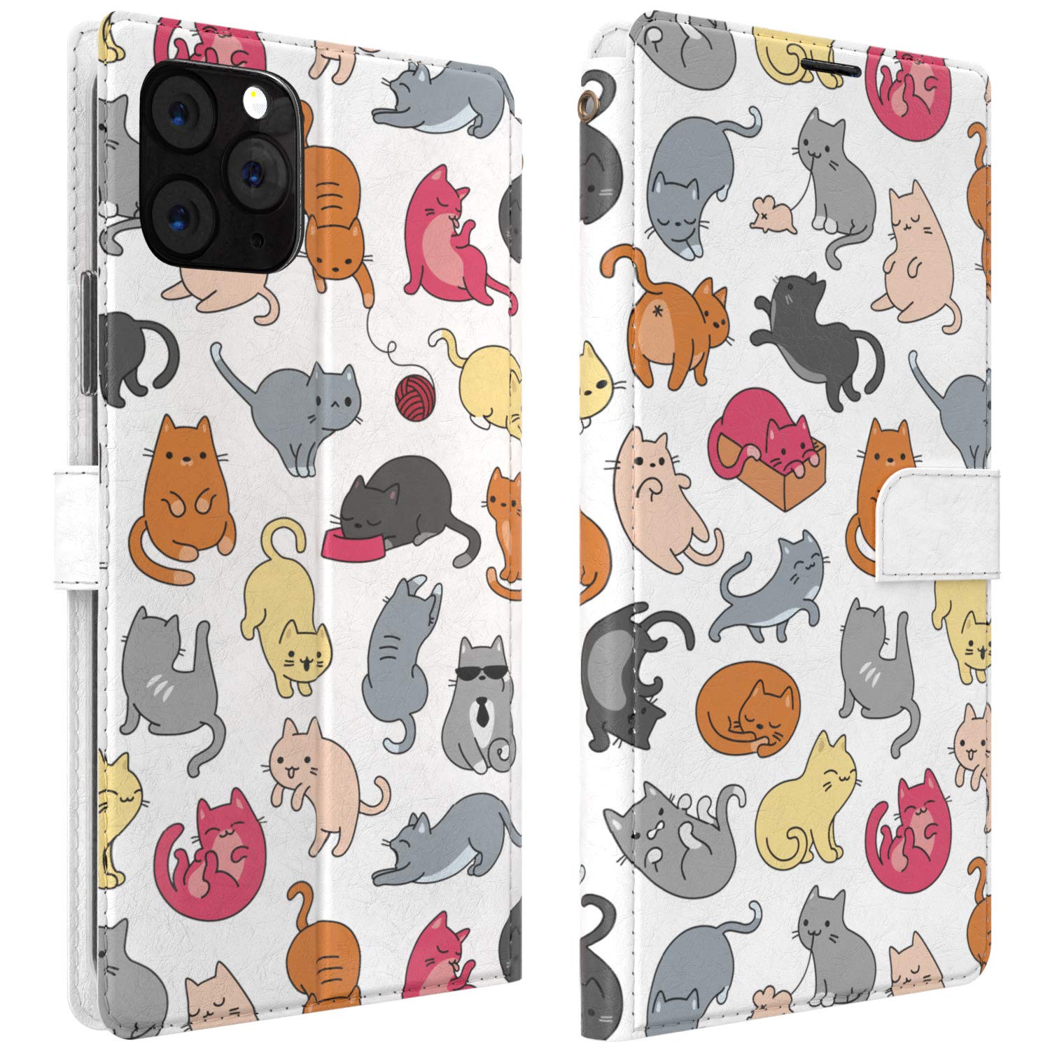 Mertak Wallet Case Compatible with iPhone 15 Pro Max 14 Plus 13 Mini 12 11 SE Xr Xs 8 7 6 Kitten Kawaii Poses Folio Lightweight Cats Magnetic Pattern