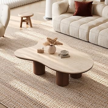 Cloud Coffee Table with Sintered Stone Top, 48.4" Irregular Center Table