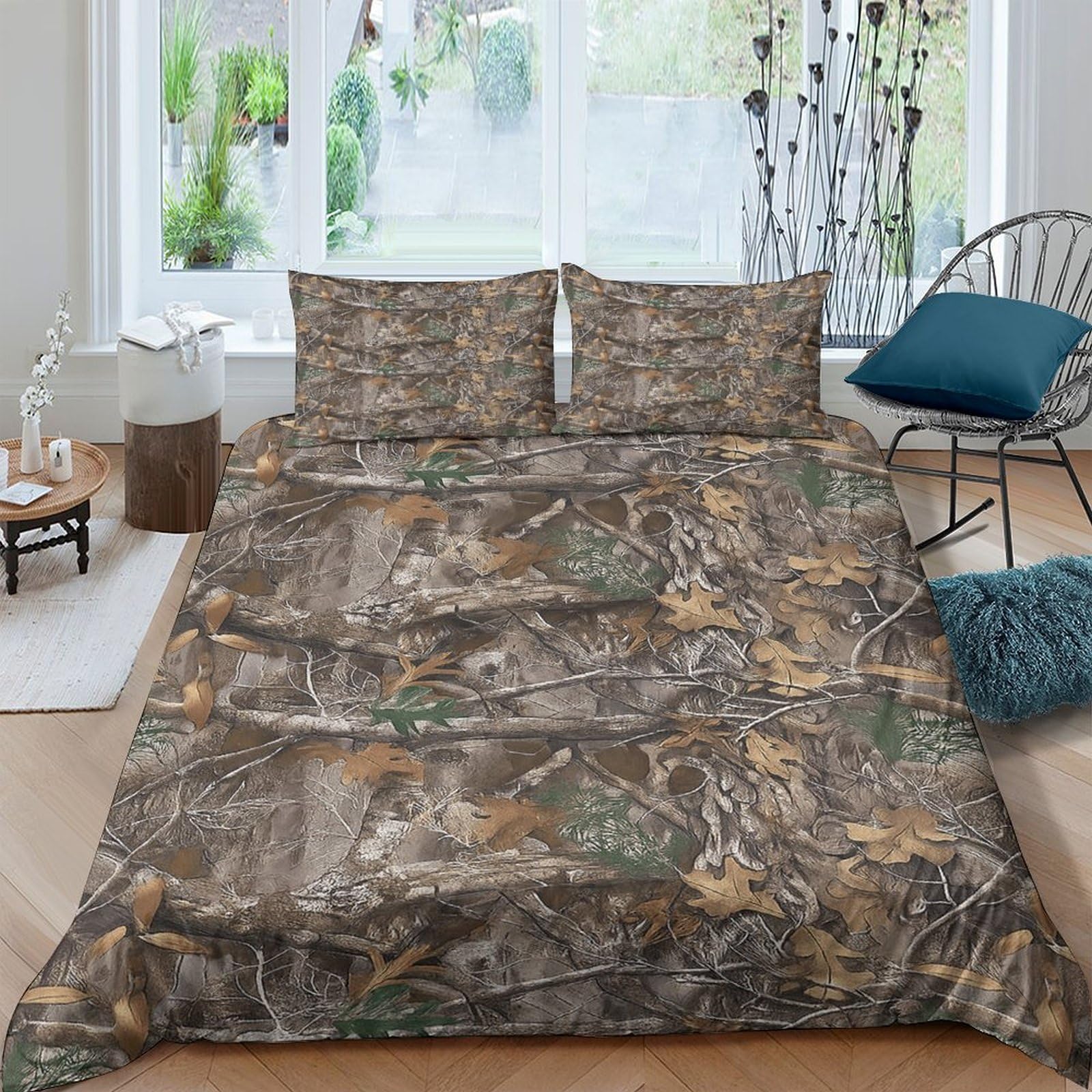 Ctjqhvkz Style-4 3D Printed Forest Camouflage Fitted Sheet Microfiber Soft Durable Leaf Woodland Mattress Cover For Bedroom Guest Room Protection Decor Single（135X200cm）