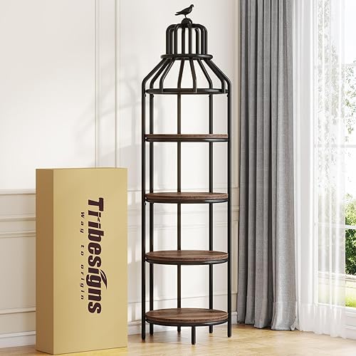 Miniatura 8 de Tribesigns Estantería esquinera de 4 niveles, estantería industrial de esquina de 4 estantes, estante pequeño para libros, estante redondo de