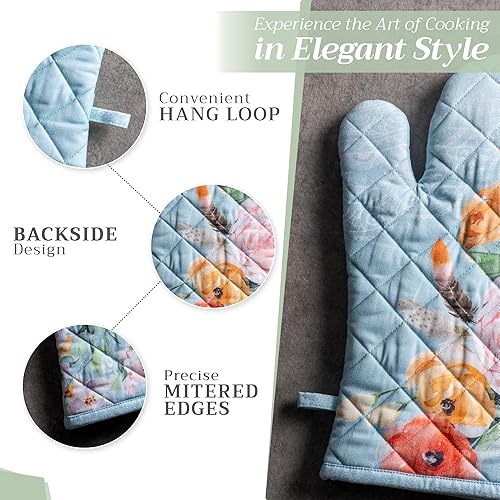 Miniatura 7 de Maison d' Hermine - Juego de guantes de horno de 7.5x13 pulgadas y agarradera de 8x8pulgadas, 100% algodón, resistente al calor, cocina, hornear,