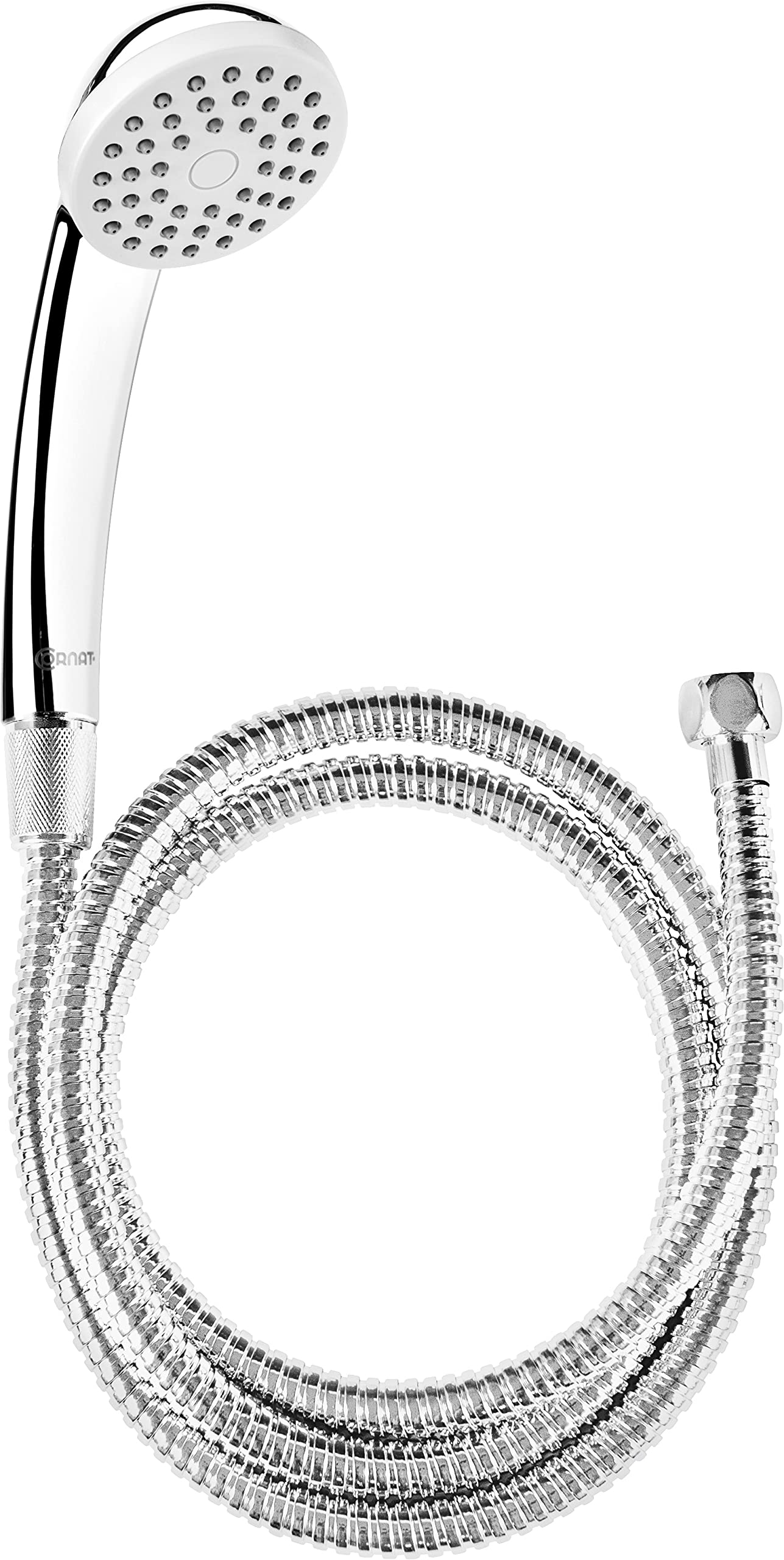 Cornat Amarela TECB3433 Set-Hand Diameter 67 mm-1 Jet Type-Anti-Limescale & Water-Saving Insert-150 cm Hose Head for Shower & Bath, Chrome-Plated