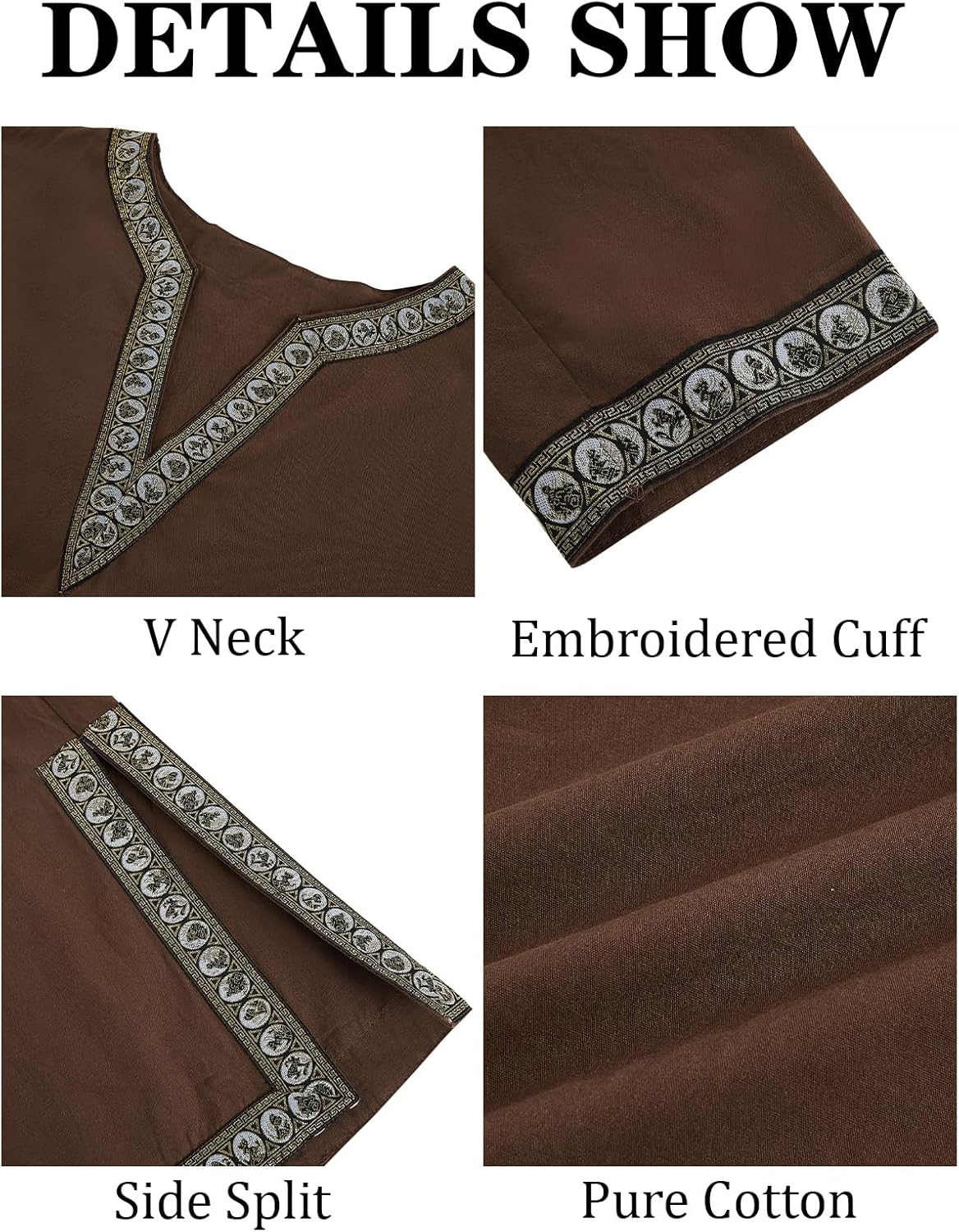 Gafeng Mens Medieval Costume Renaissance Pirate Halloween Viking Tunic Knight Cosplay Warrior LARP Shirts - Image 5