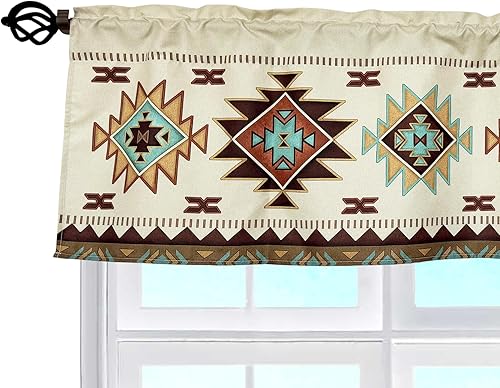Miniatura 8 de Cortina de ventana con diseño suroccidental tribal navajo azteca, abstracto geométrico étnico hipster, cenefa decorativa con bolsillo para barra, 52