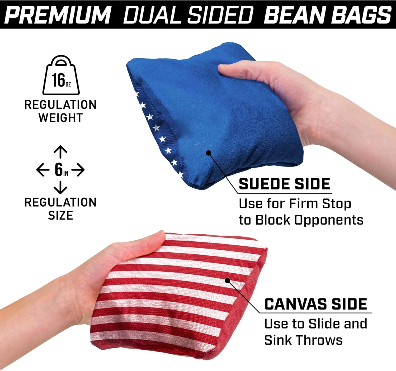 GoSports Dual Sided Cornhole Bean Bags | Slide & Stop Regulation Tournament Bean Bags Set of 8 : Sports & Outdoors