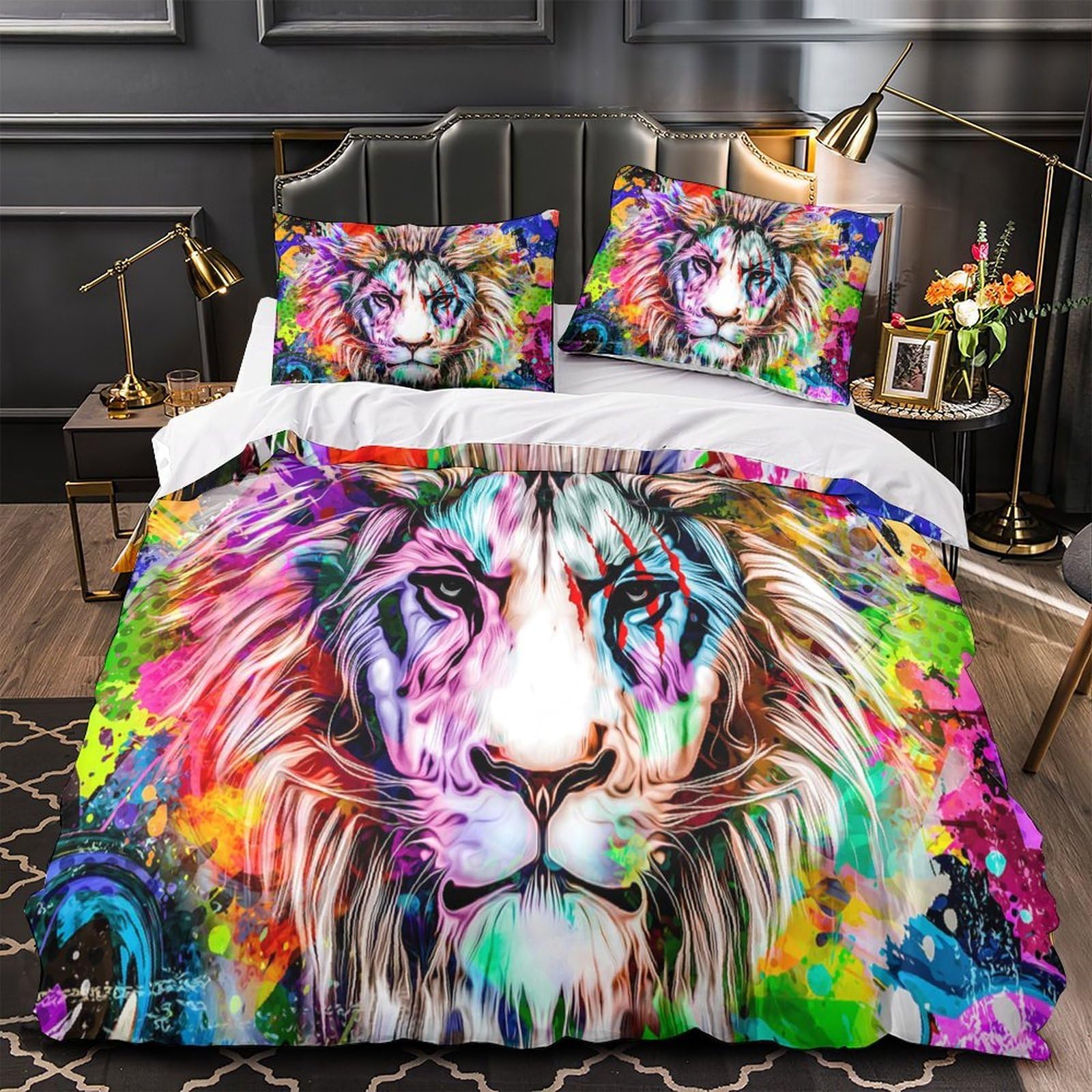 Housse de Couette Chien 3D 260x220 cm avec Taies d'Oreiller en Microfibre Résistante