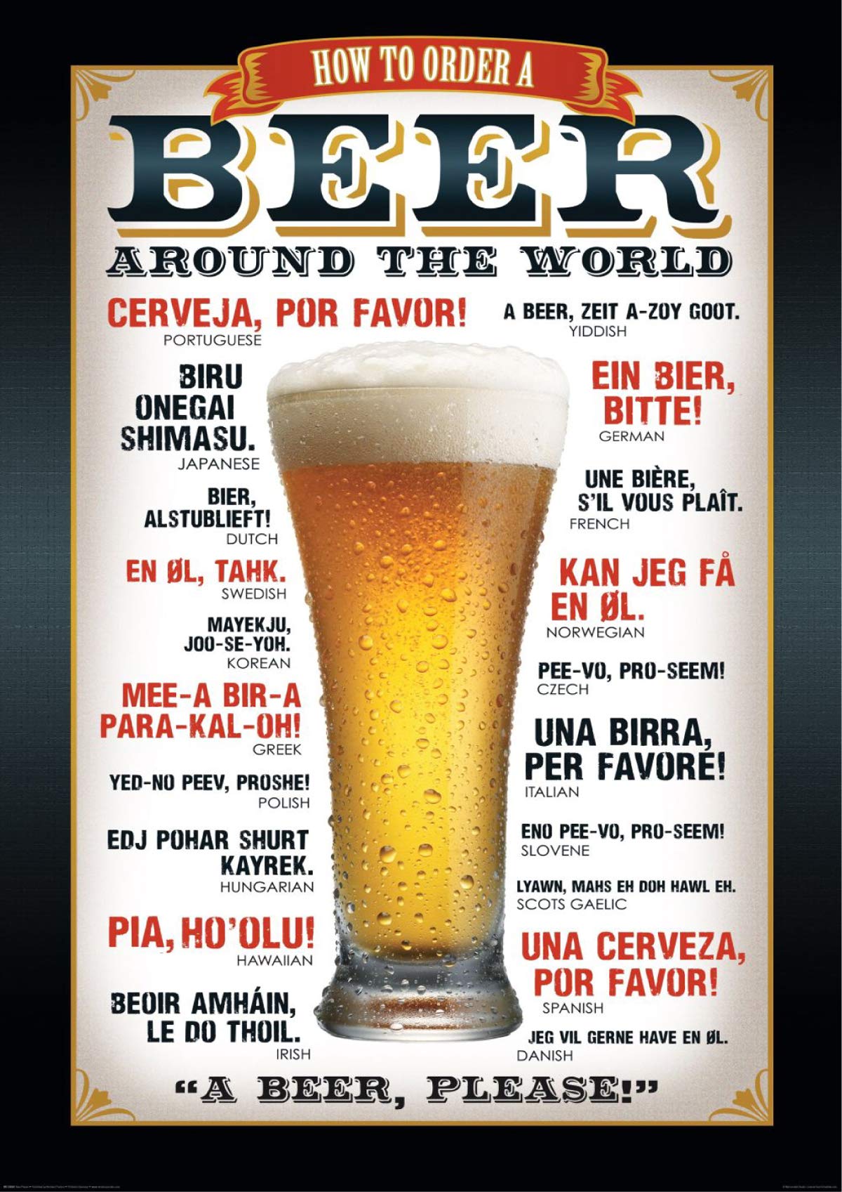 Stukk White Retro Vintage A Beer Please Around The World Pub Bar Poster - A2 (420 X 594Mm)