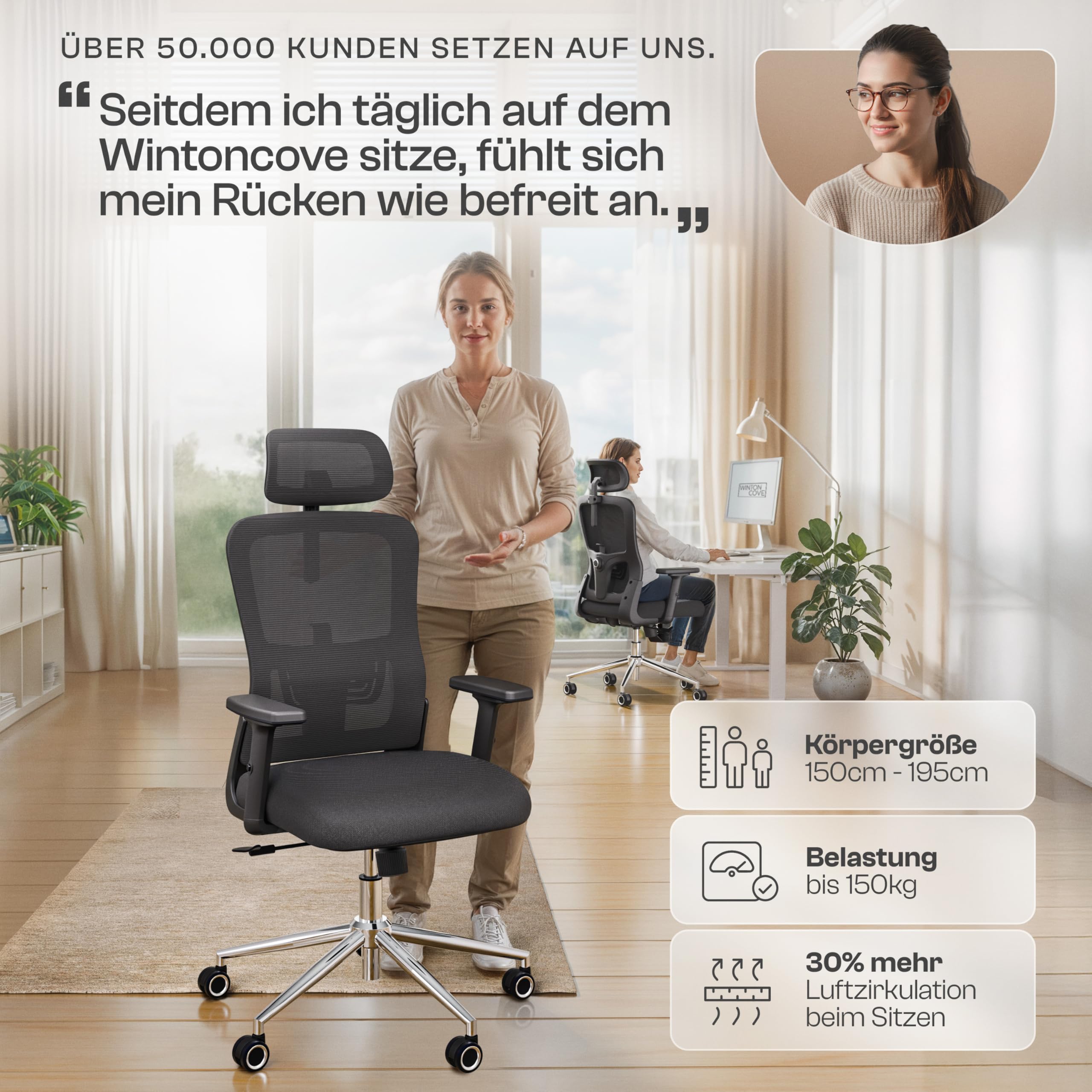 Galahad Bürostuhl Ergonomisch [VERGLEICHSIEGER] Drehstuhl 150kg | Schreibtischstuhl Ergonomisch | Komfortabler Gaming Stuhl | Bürostuhl Testsieger für höchsten Komfort und Ergonomie