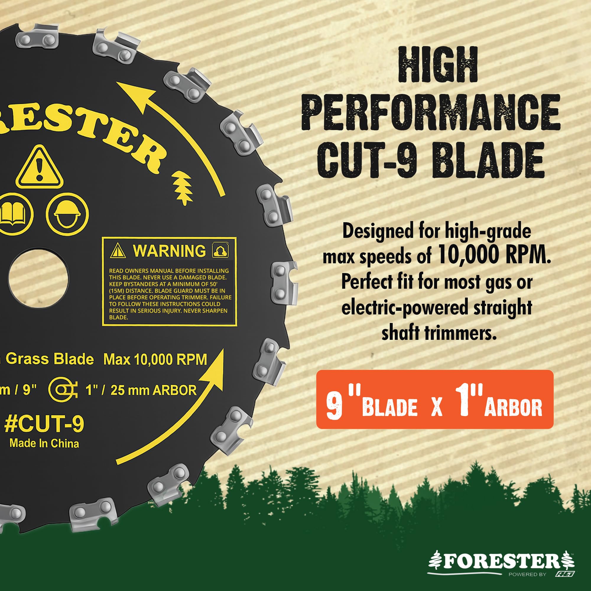 FORESTER Kit de conversión de desbrozadora con corte 9, incluye gafas de seguridad, tapones para los oídos, guantes, arnés, compatible con la mayoría de recortadoras de eje recto Stihl