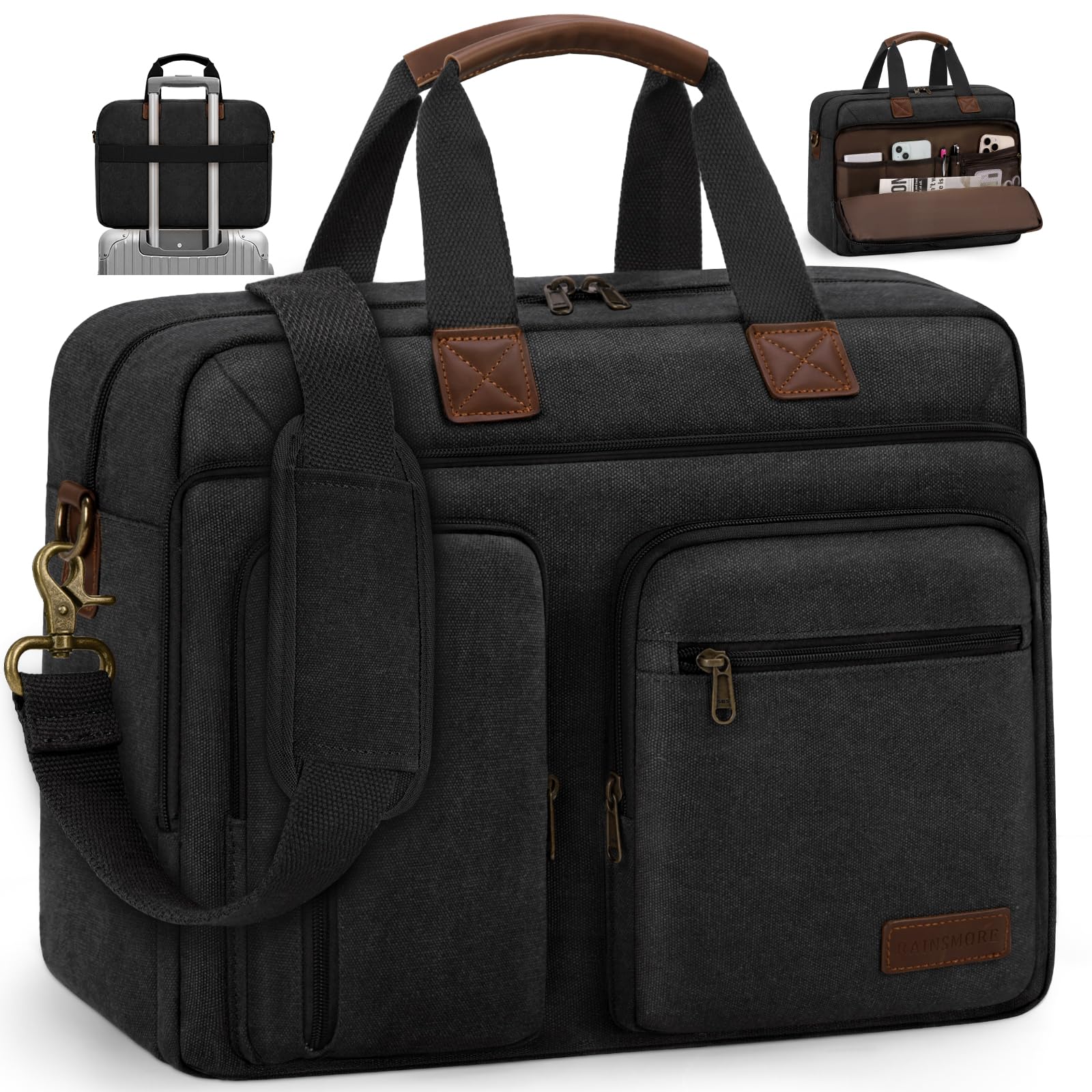 RAINSMORE Borsa messenger da uomo, grande, impermeabile, da 15,6 pollici, per computer portatile, borsa a tracolla per lavoro e affari