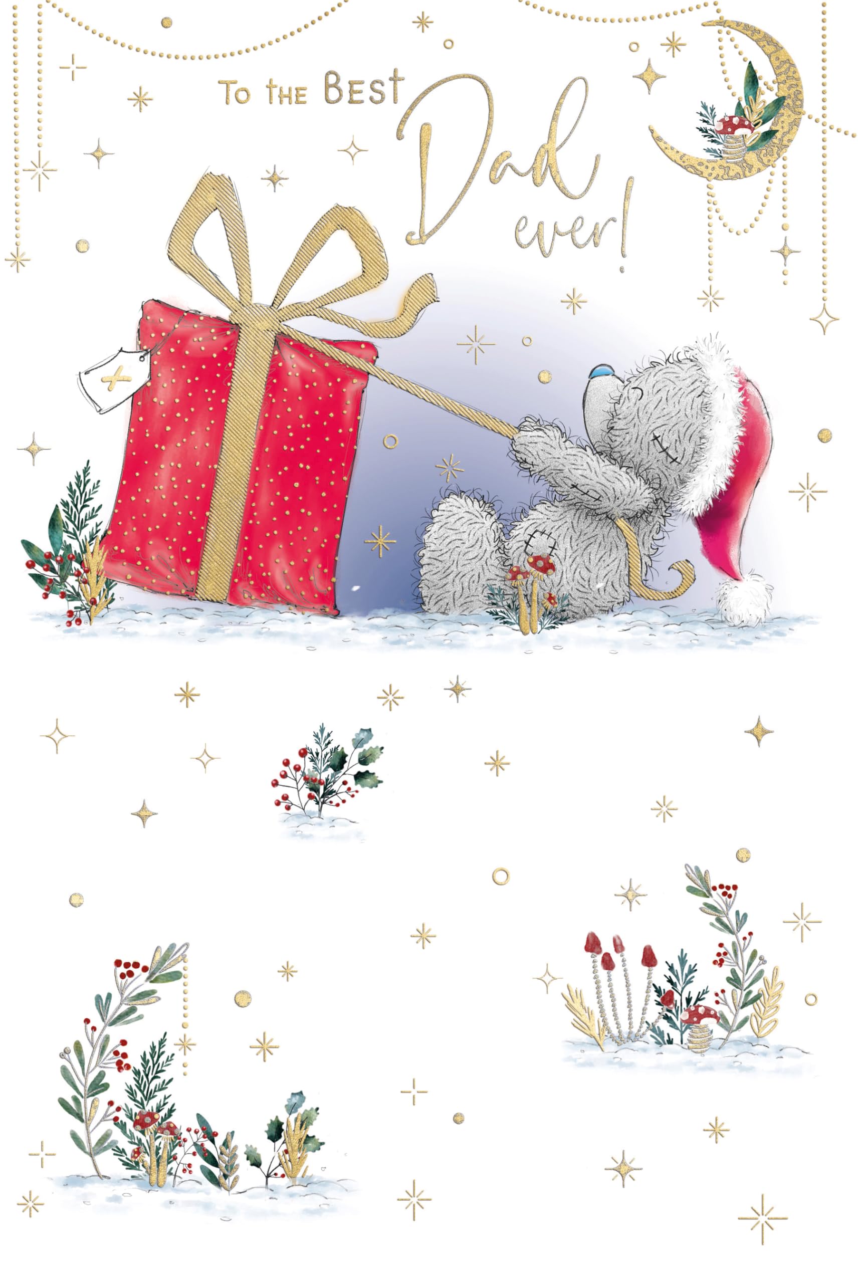 Me To You Tatty Teddy Best Dad Ever Christmas Card, Tatty Teddy With Wrapped Gift 6x9ins - Official Collection