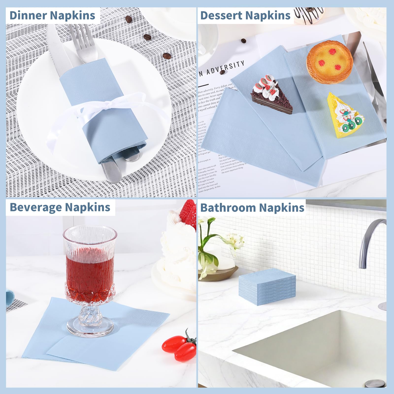 NatNarr 60 servilletas desechables azules claras, servilletas de papel decorativas para baño, servilletas de papel azul bebé para bodas, baby shower, baño, kithchen