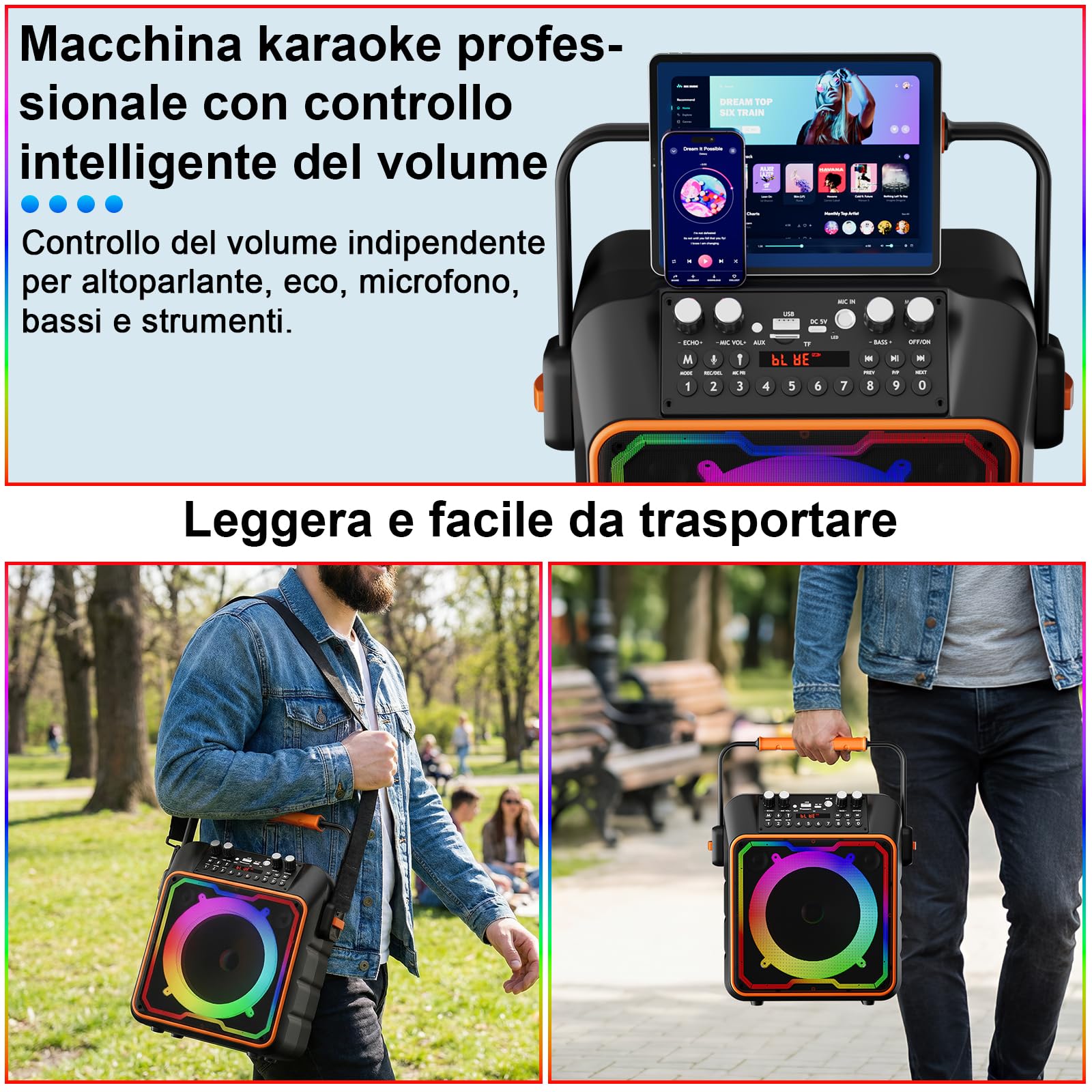 Karaoke con Microfono per Adulti e Bambini Cassa Karaoke Bluetooth Altoparlante Portatile Supporto Bluetooth/USB/TF/AUX/FM/TWS