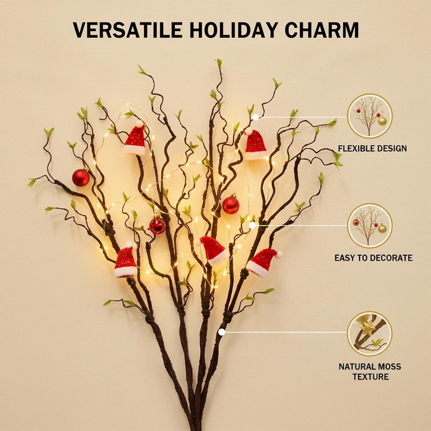 4pcs 40 inch Bendable Green Leaf Moss Simulated Artificial Vines Fake Tree Branches for Home Decor Outdoor Wedding Commercial Halloween Christmas and Other Scene Decorations - Image 3