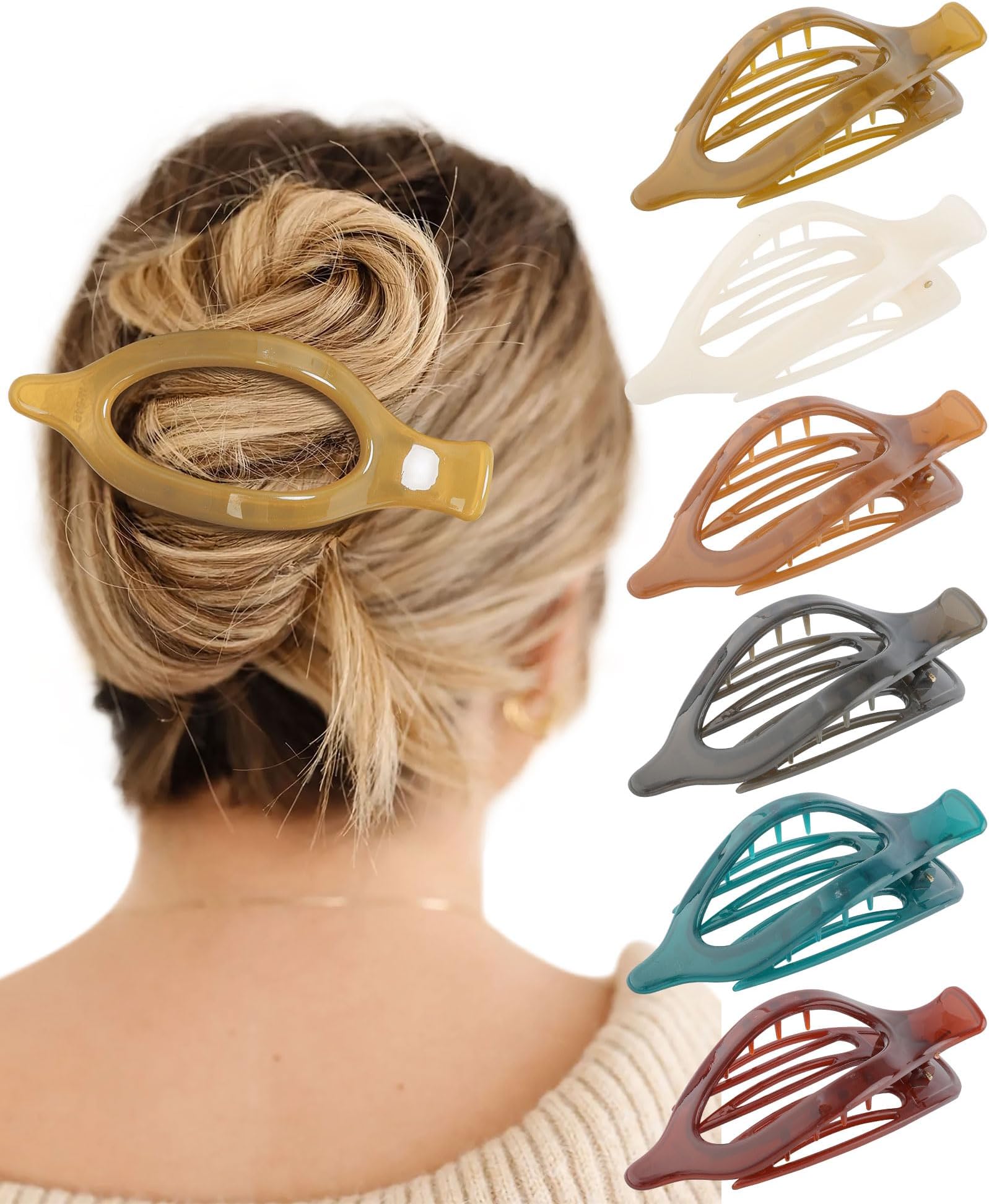 French Flat Hair Clips for Women - 6Pcs Flat Hair Claws for Thin Thick Hair Strong Hold No Slip Grip Hair Claw Clips for Women Girls (Amber (Brown))