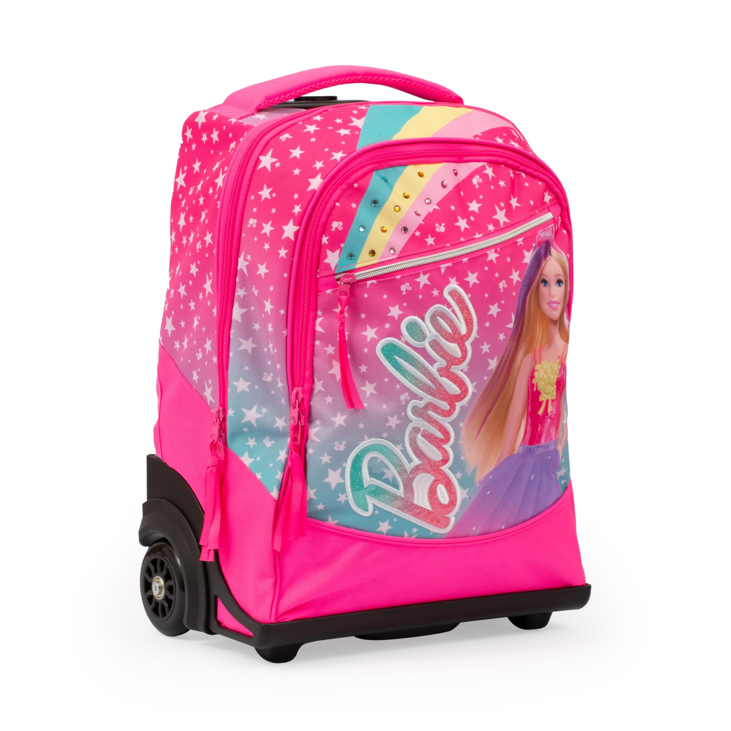 Giochi Preziosi Barbie - Trolley 2 Ruote Tasca Frontale E Interna,Maniglia In Tessuto E Telescopica,Ruote Carrello Rinforzate E Copriruote Sagomate Dim 34X47X23 capacità Lt 36