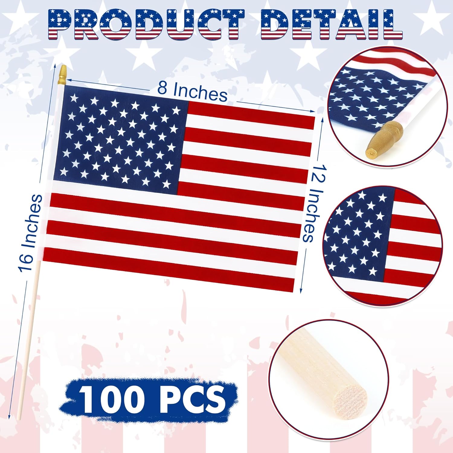 100 PCS 4th of July Decorations, 8 x 12 Inches Small American Flags for Outside, Tear Resistant Small USA Flags Independence Day Handheld Flag, Memorial Day Decor Veterans Day Parade Accessories