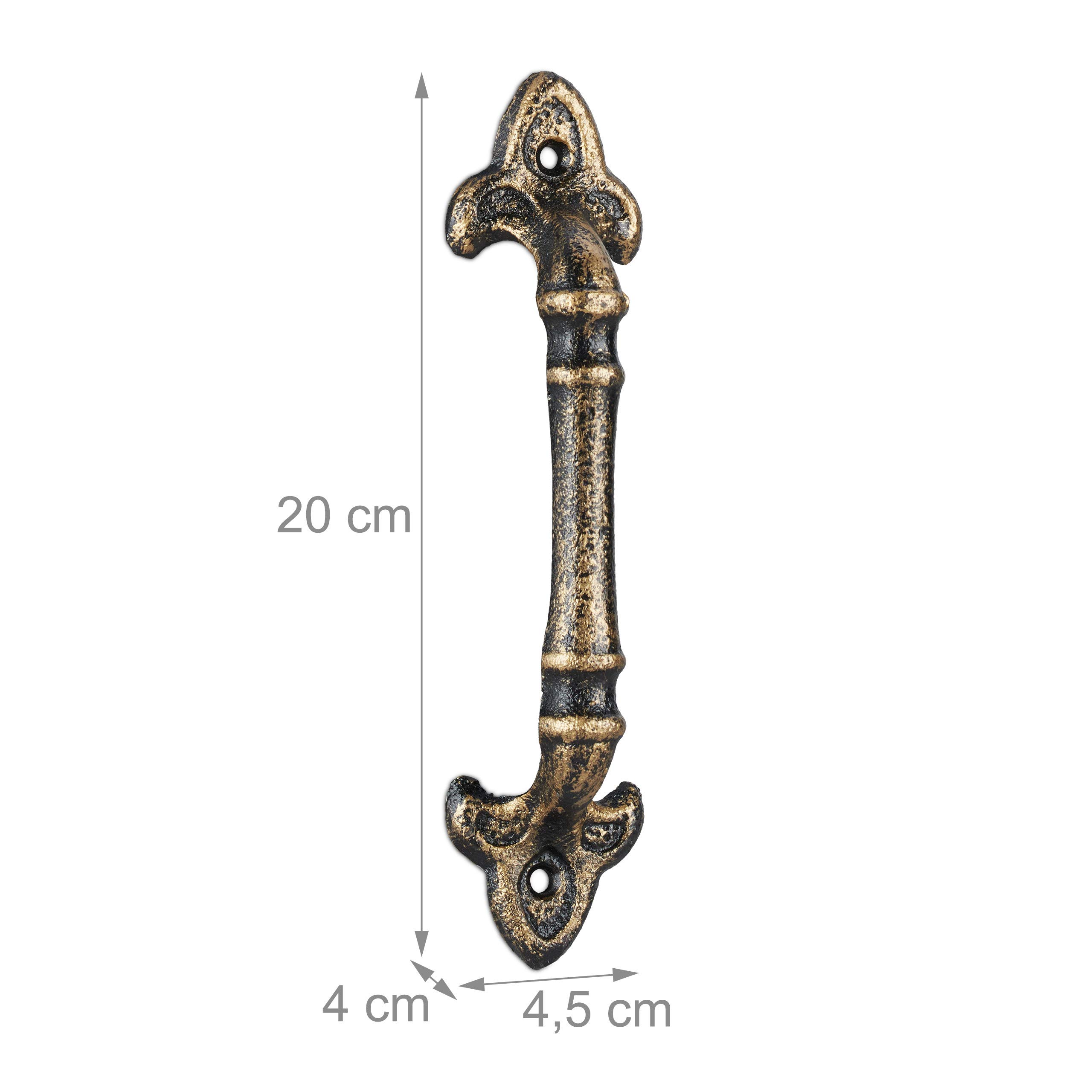 Relaxdays Tiradores de Muebles Antiguos, 2 Manijas Puertas Armarios y Cajones, Hierro Fundido, 20cm, Bronce