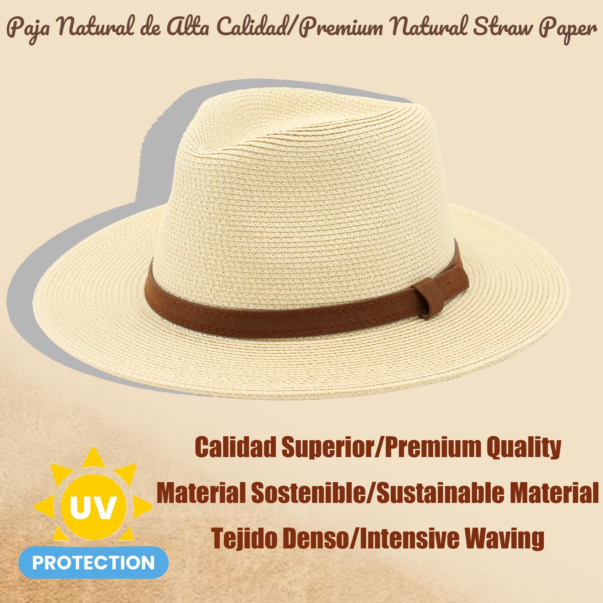 Cappello Panama Estivo, Cappello di Paglia Panama per Donna e Uomo Unisex, Cappello a Tesa Larga UPF 50 Pieghevole e Intrecciato Intensivo