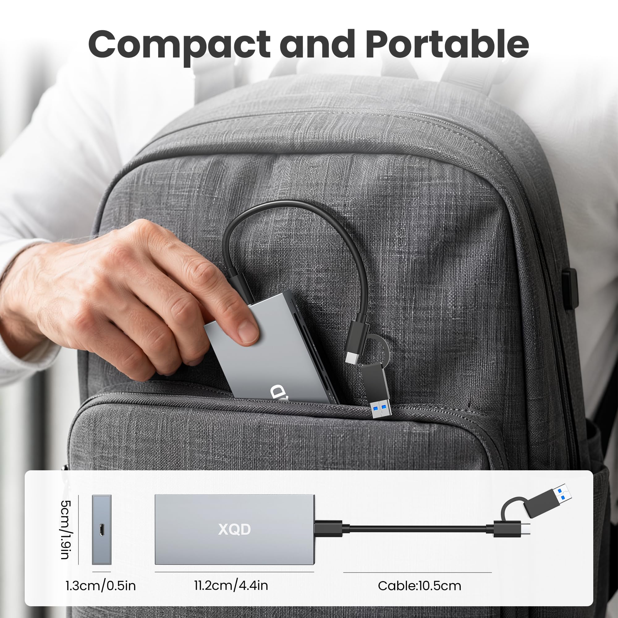 Lettore di schede XQD da 10 Gbps, lettore di schede di memoria multi 6 in 1 con USB A/USB C, supporta schede XQD/CF/XD/MS/SD/TF, adattatore per schede ad alta velocità per Sony G/M Series, Windows/Mac