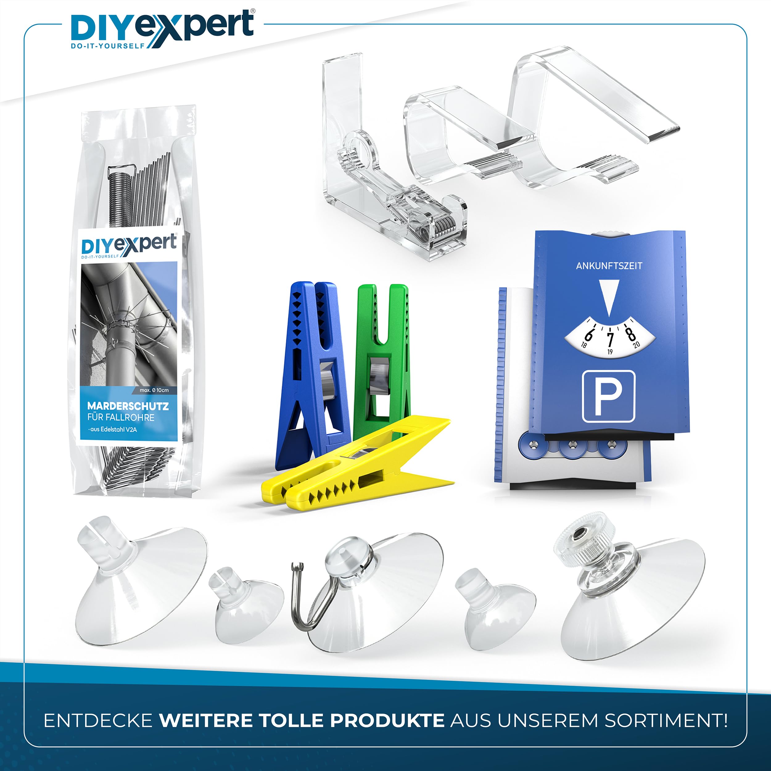 DIYexpert haki sufitowe samoprzylepne | wykonane w Niemczech | [z uchwytami] [4 sztuki] | bardzo mocne klejone haki sufitowe | wieszaki ścienne bez wiercenia