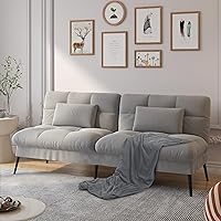 ComHoma 72" Convertible Futon Sofa Bed with Adjustable Backrest - Grey Fabric Folding Sleeper Couch for Small Spaces
