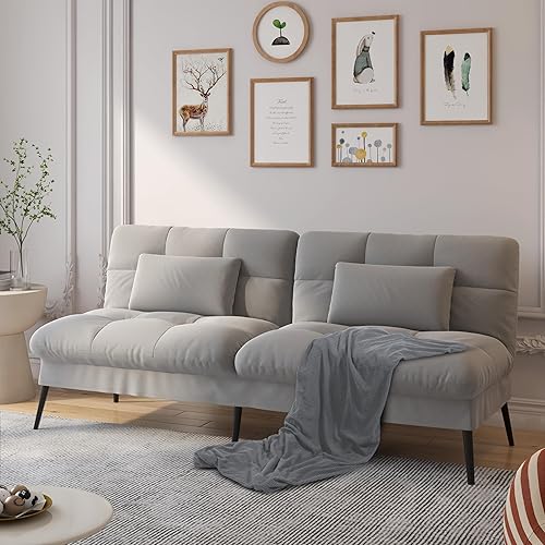 COMHOMA Sofá cama futón convertible, sofá futón de tela de 68 pulgadas con respaldo ajustable, futón plegable reclinable para muebles de sala de