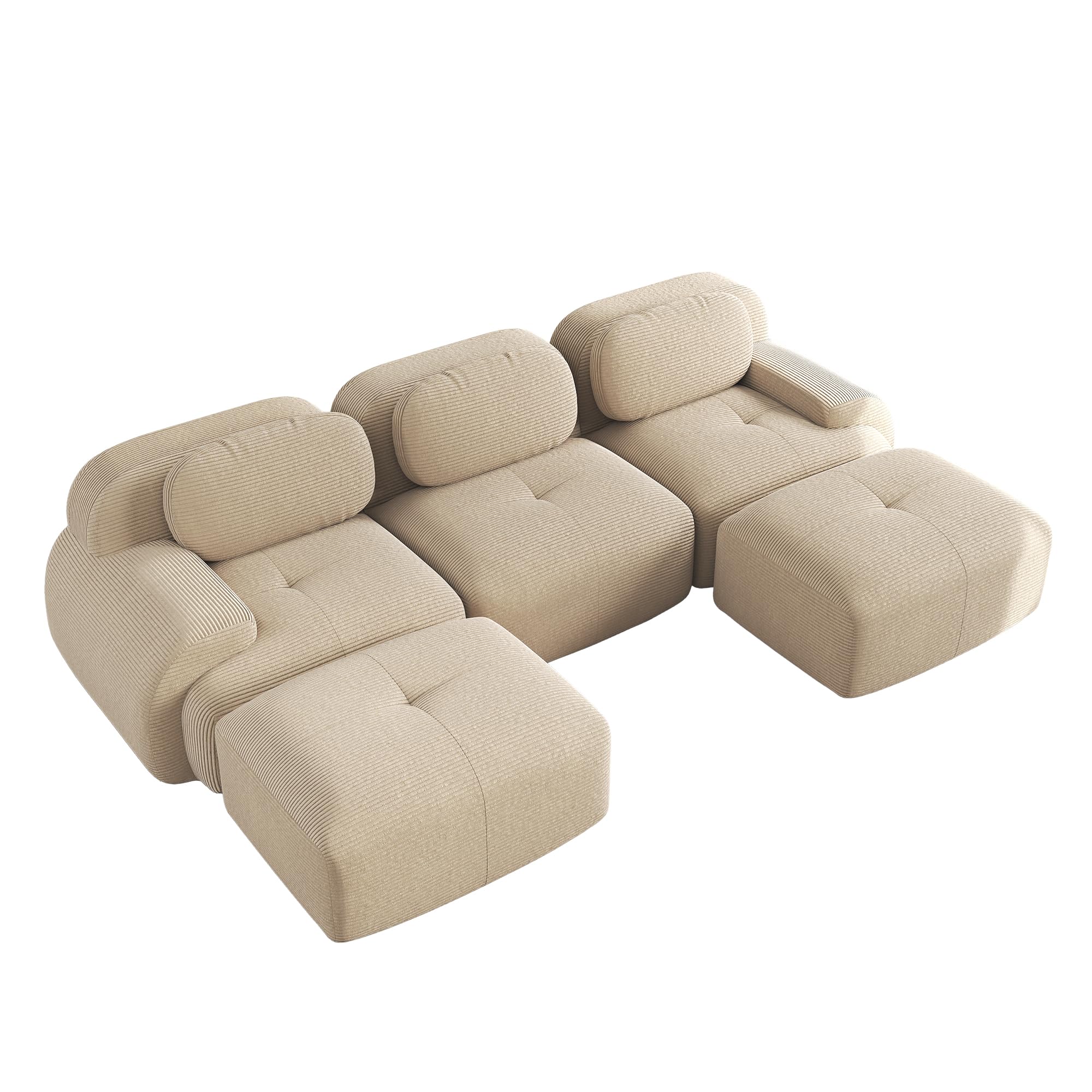 Sofá modular en U de pana sin montaje beige para salón y oficina