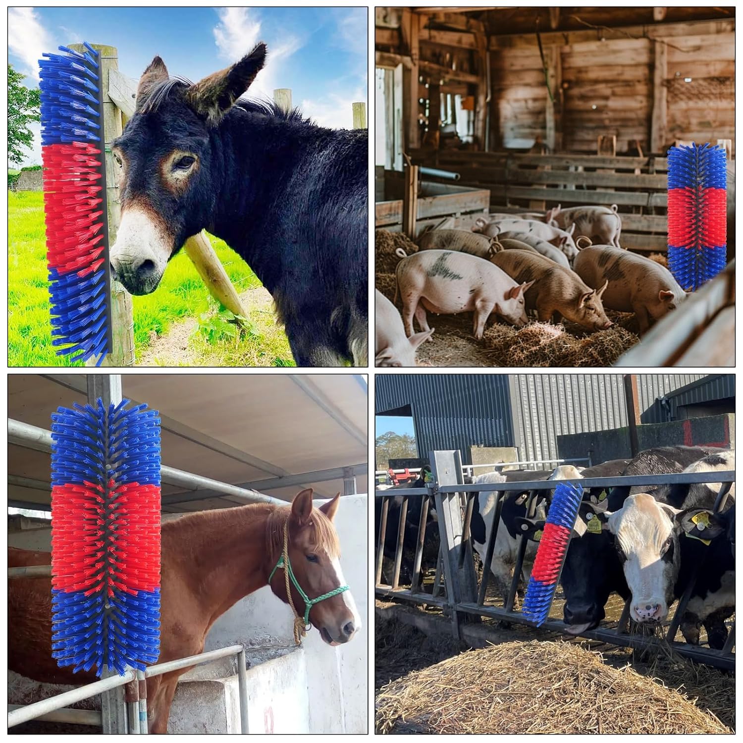 Spazzola per grattare il bestiame e la capra, massaggio completo, spazzola per la cura del pelo, per bovini, pecore, cavalli, maiali, blu (2 pezzi)