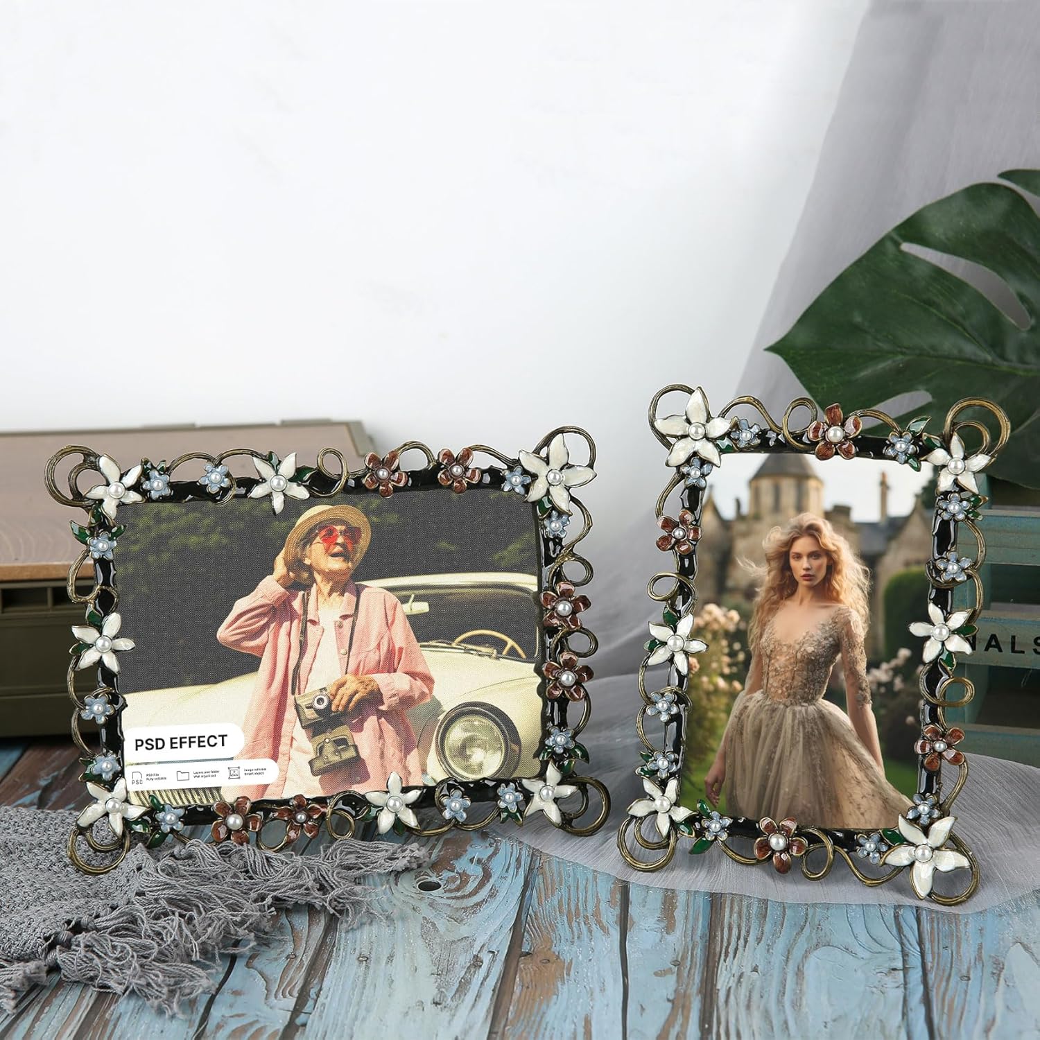 4x6 Vintage Flower Picture Frame Antique Metal Photo Frame Retro Home Decor,Clear Glass Front, Unique Gifts for Women Wedding Mothers Day，Horizontally & Vertically