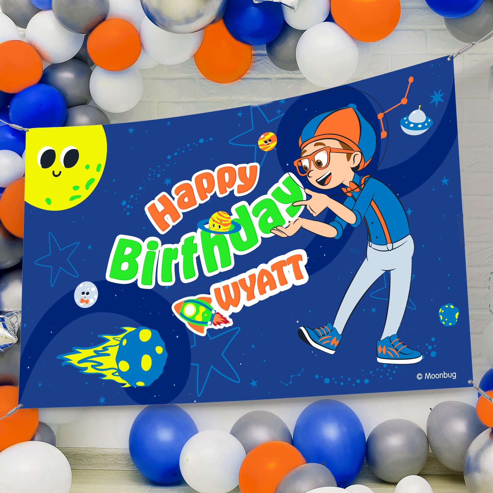 EGD Custom Name Birthday Banner Blippi in Space | Personalized Banner for Birthday Decorations | Happy Birthday Sign for Party Decorations | EGD X