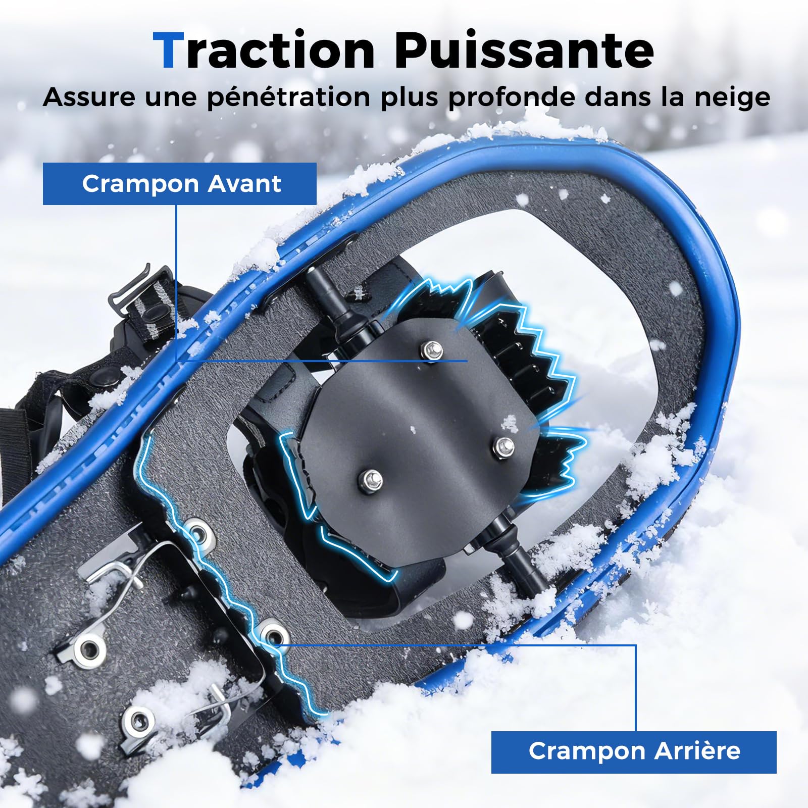 COSTWAY Set de Raquettes à Neige avec Bâtons de Trekking, Chaussures Neige Tout-Terrain en Aluminium, Rembourrage EVA à Sangle Unique Repose-Talon Barre Pivotante Sac de Transport