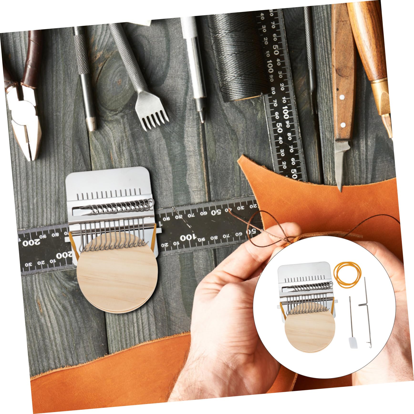HOMSFOU 2 Juegos Kit Mini Telar para Tejer Diy Agujas Herramienta Portátil para Reparar Ropa y Manualidades para Actividades Infantiles y Desarrollo Manual