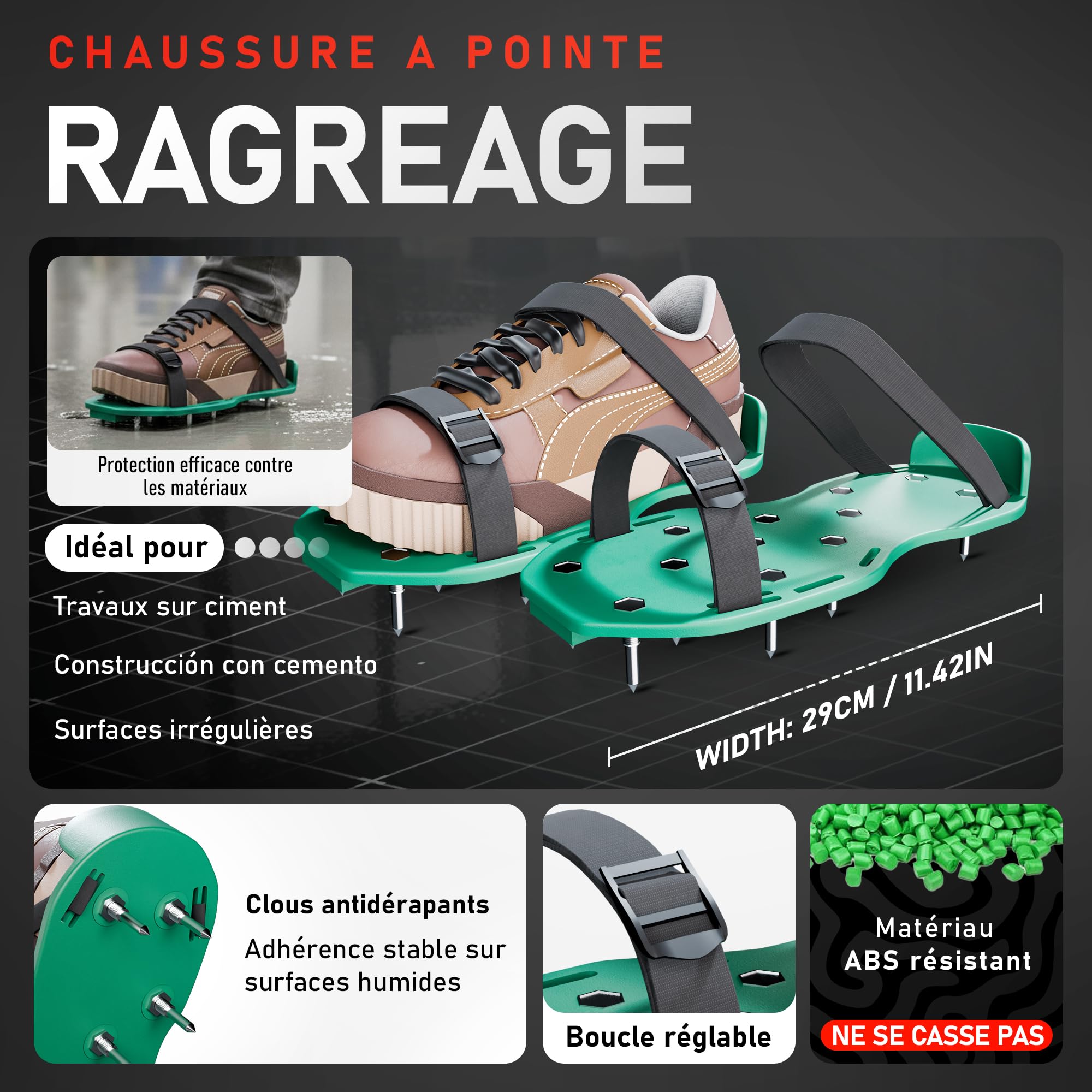 Kit Outils de Ciment Autonivelant | Comprend Rouleau Debulleur Ragreage 50cm, Râteau Autonivelant, Chaussure a Pointe Ragreage, Perche Télescopique, Rouleaux, Spatule et Gants