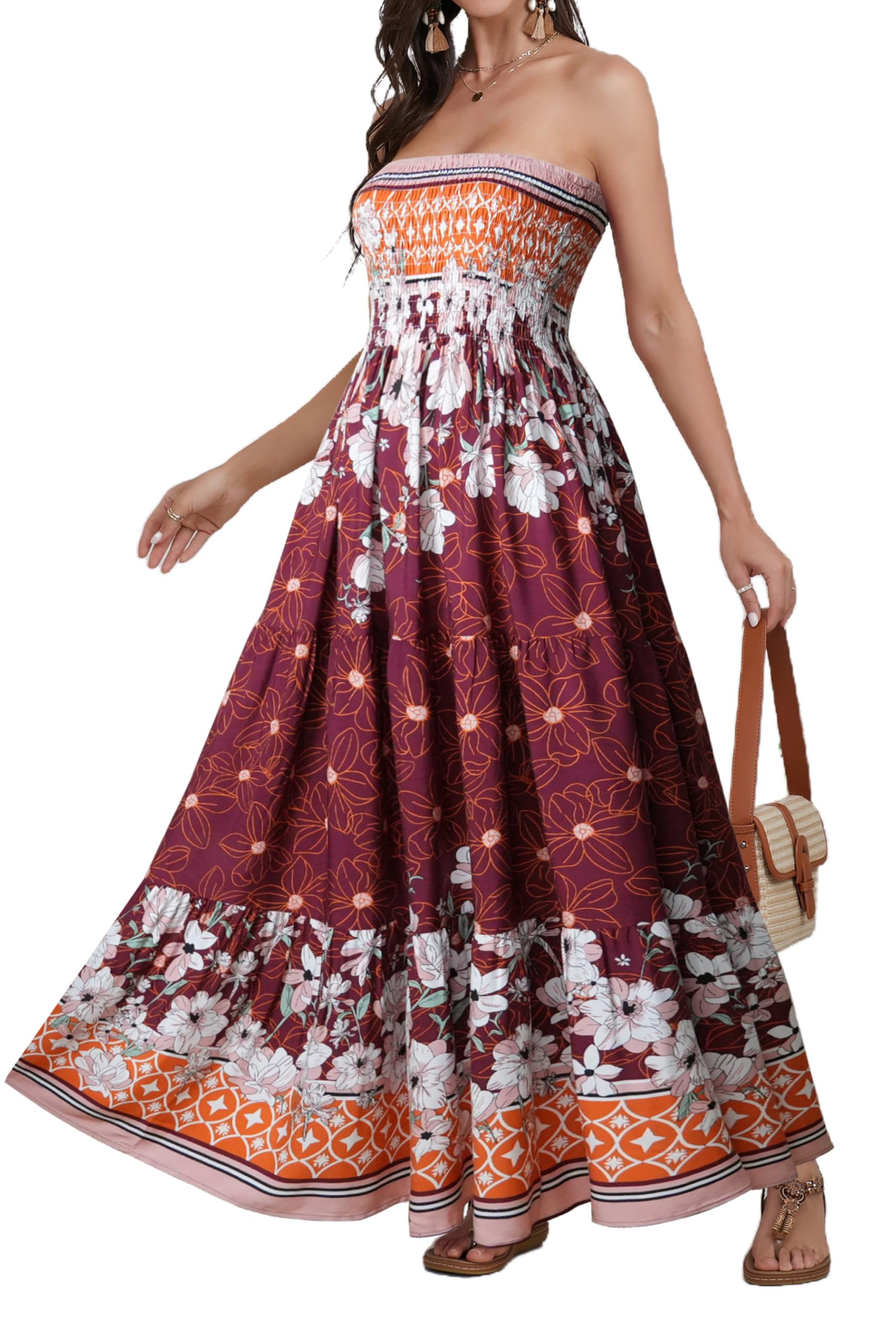 Daenery Women Strapless A Line Maxi Dress Tube Top Backless Casual Summer Dress