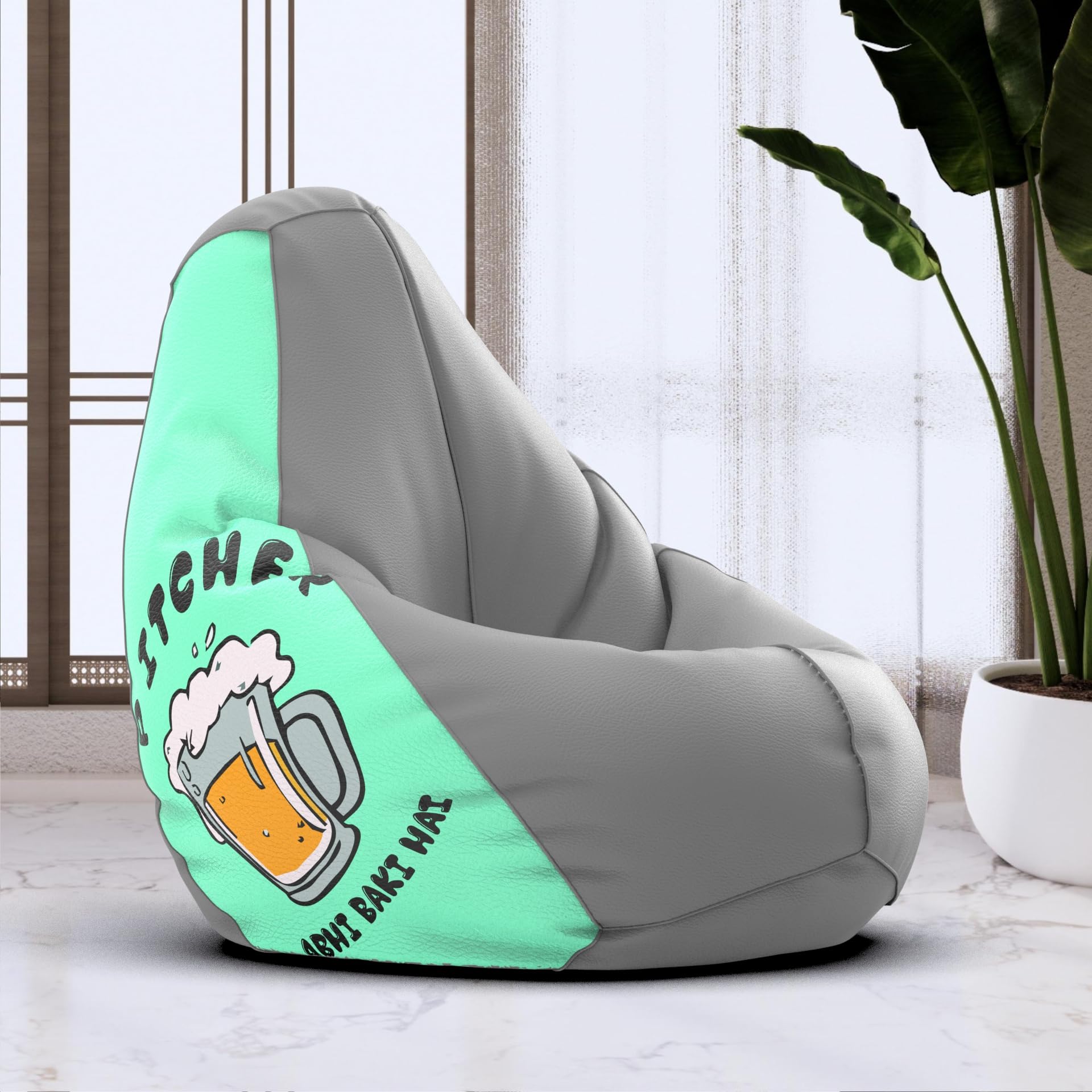 Bean Bag Chair Cover | Size: 2XL | Color: Picture Abhi Baaki - Peach & Lt. Grey | Without Beans | Premium Leatherette Cover (CMF 3317)-image-45
