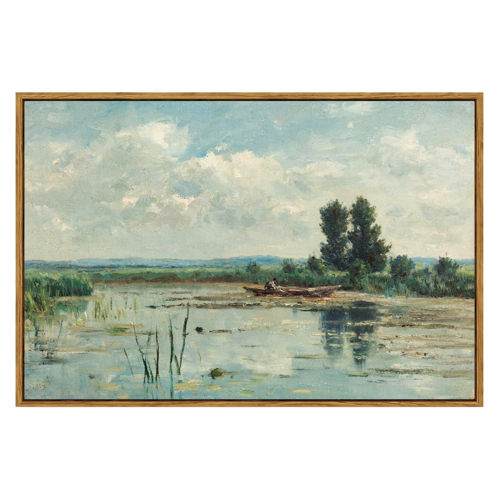 ARPEOTCY Vintage Landscape Large Framed Wall Art, Rustic River Nature Scenery Canvas Paintings Decor Aesthetic, Retro Wilderness Wall Pictures for Room Decoration, 24x36 Inch