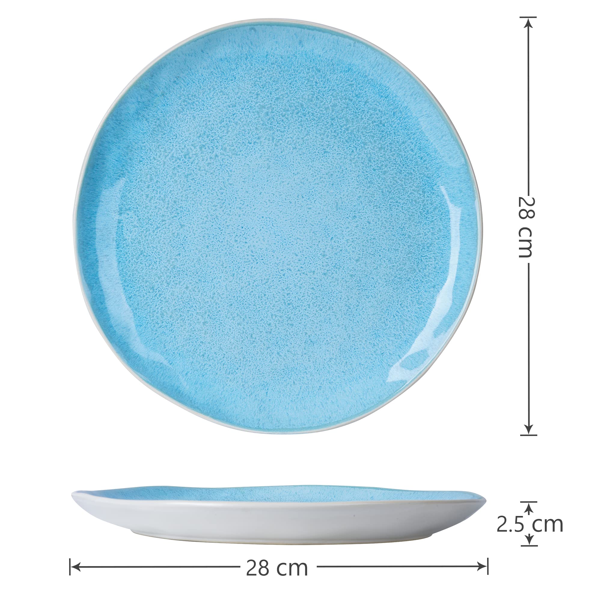 MIAMIO - Set 6 Piatti 28 cm Ceramica Gres – Piatti Grandi per Portate Principali – Servizio Moderno Blu – Collezione Lumera, Lavastoviglie e Microonde