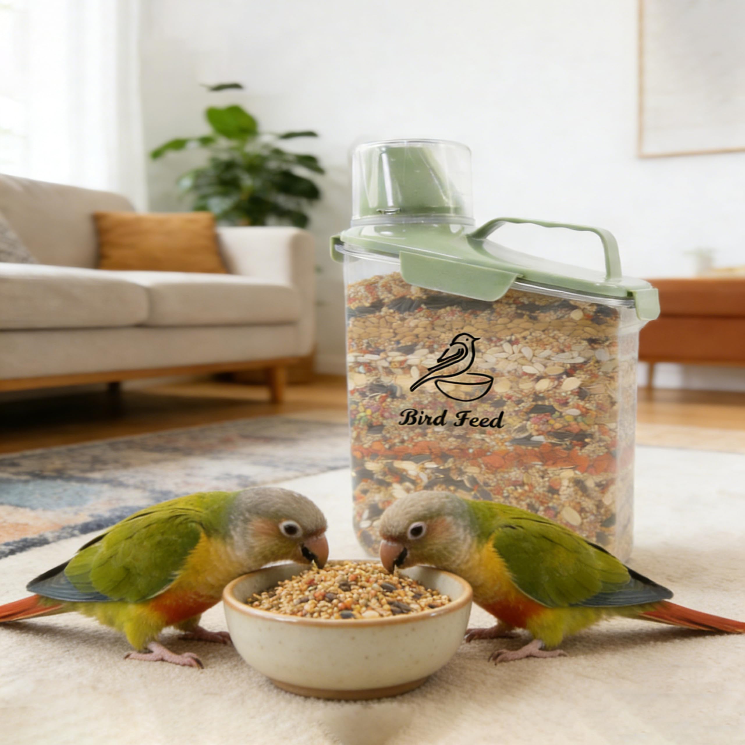 Boîte de rangement de nourriture pour oiseaux - 2,8 l - Avec ouverture étroite - Boîte de rangement hermétique pour nourriture sèche pour chats - Vert