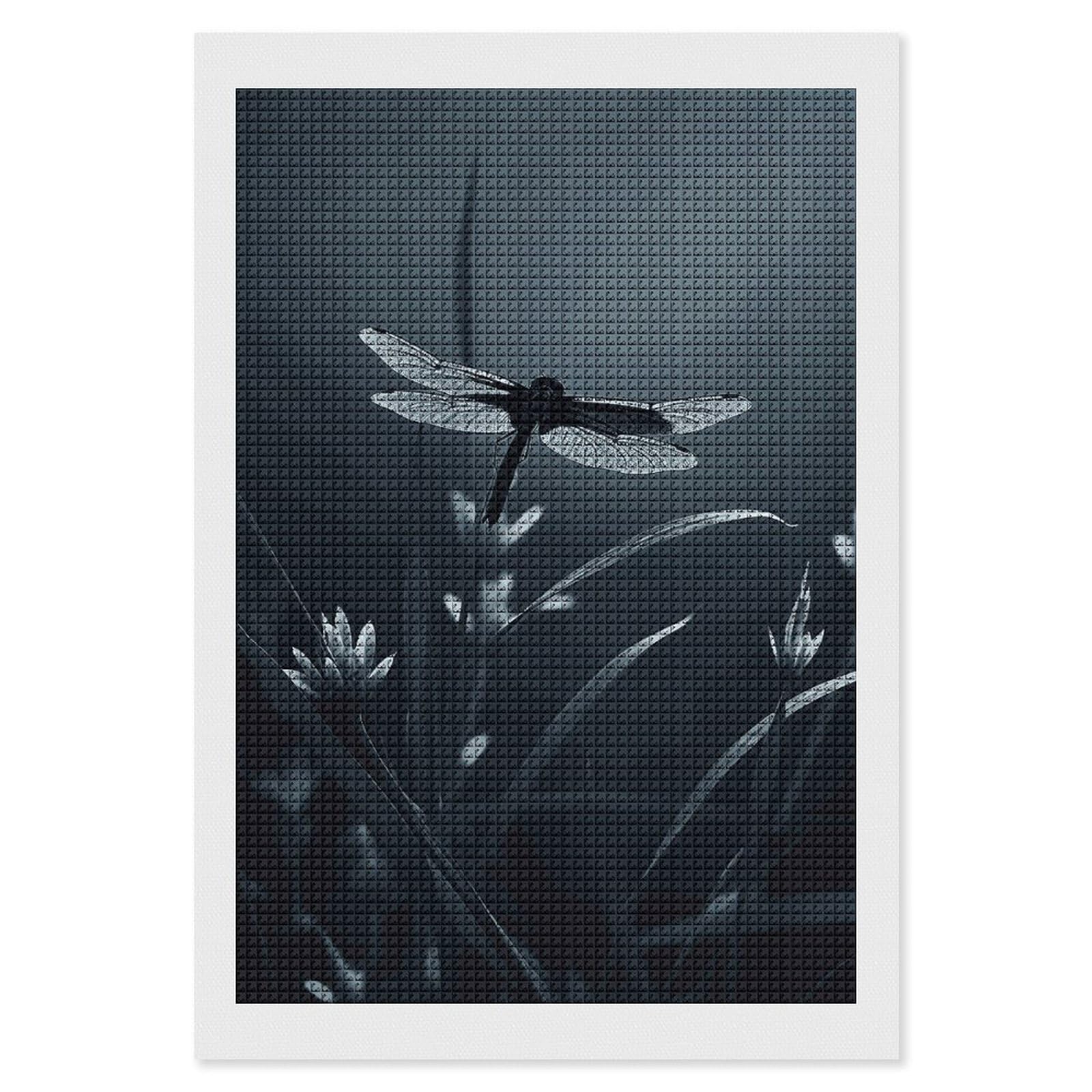 Dragonfly Silhouette Diamond Art Kits for Adults, DIY 5D Diamonds Painting Kits for Beginner, Round Full Drill Diamond Dots Painting, 8"x12" Diamonds Pictures Gem Art and Crafts Wall Decor