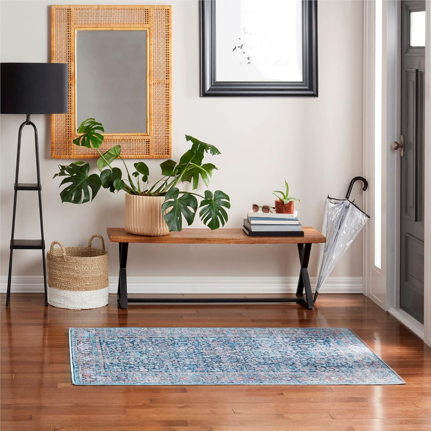 Home Dynamix Everwash Callaghan Edith Distressed Vintage Machine Washable Area Rug, Blue, 3'11"x5'6"