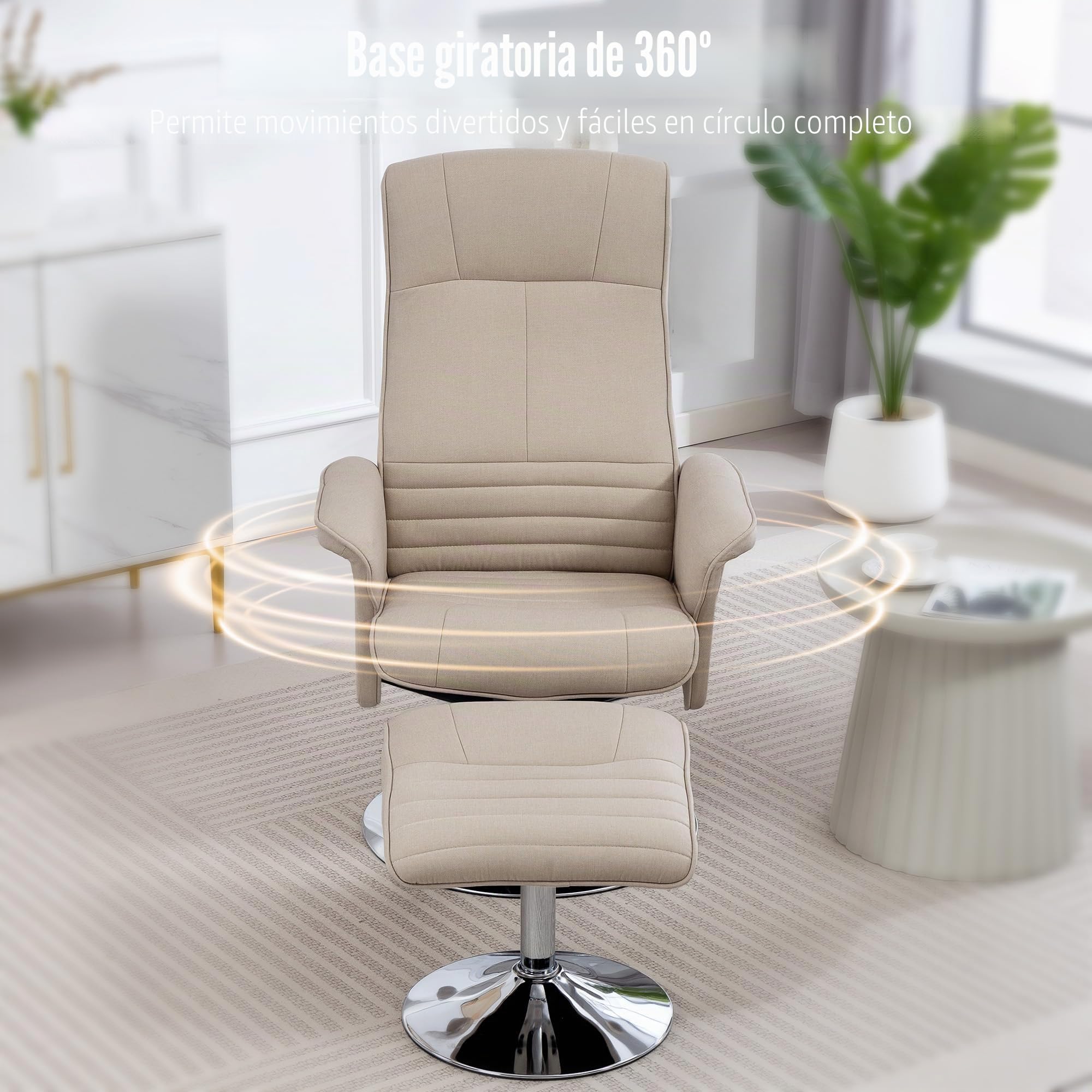 HOMCOM Sillón Relax Inclinable 135° Giratorio 360° con Reposapiés Beige