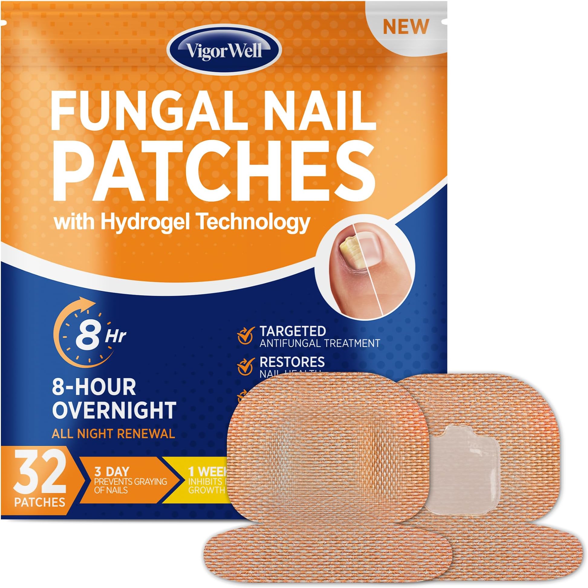 VigorWell Nail Repair Patches, Nail Repair Treatment for Restores Damaged Nails and Appearance of Discolored, 8-Hour Overnight Nail Repair 48Pcs(3 Packs)