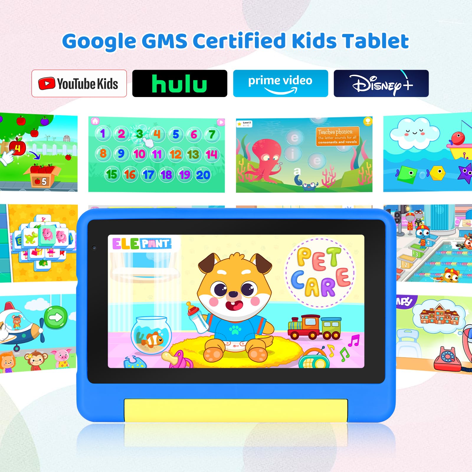 Whitedeer 2026 Latest Kids Tablet, 7 inch Tablet for Kids 3-7 Ages 8GB RAM +64GB ROM, Android 13, Parental Controls, Dual Camera, Wi-Fi, Bluetooth, Type-C, Impact Resistant Case, Gift,Blue - 2