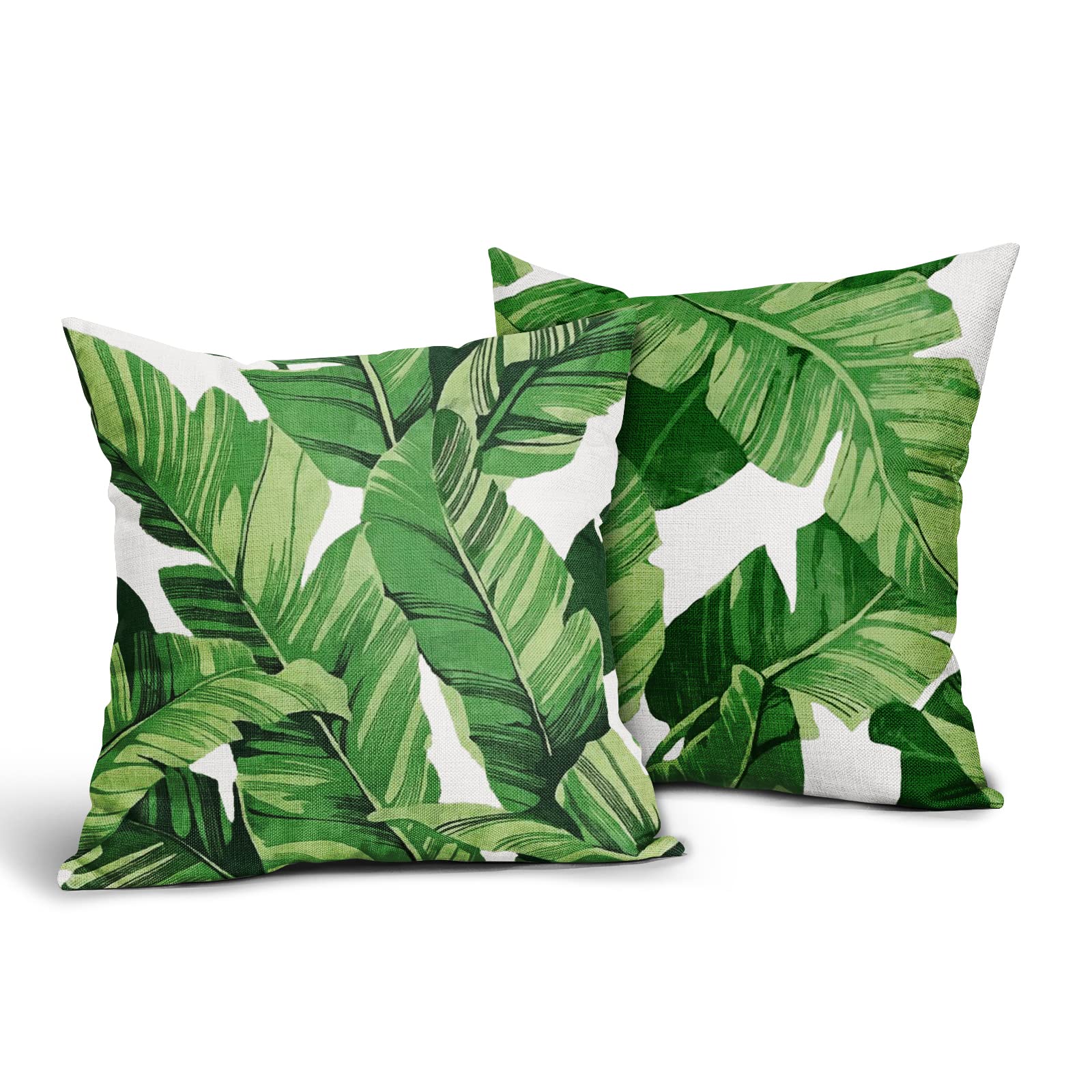 Housse de coussin lin vert été 40x40 palmier pour salon et lit