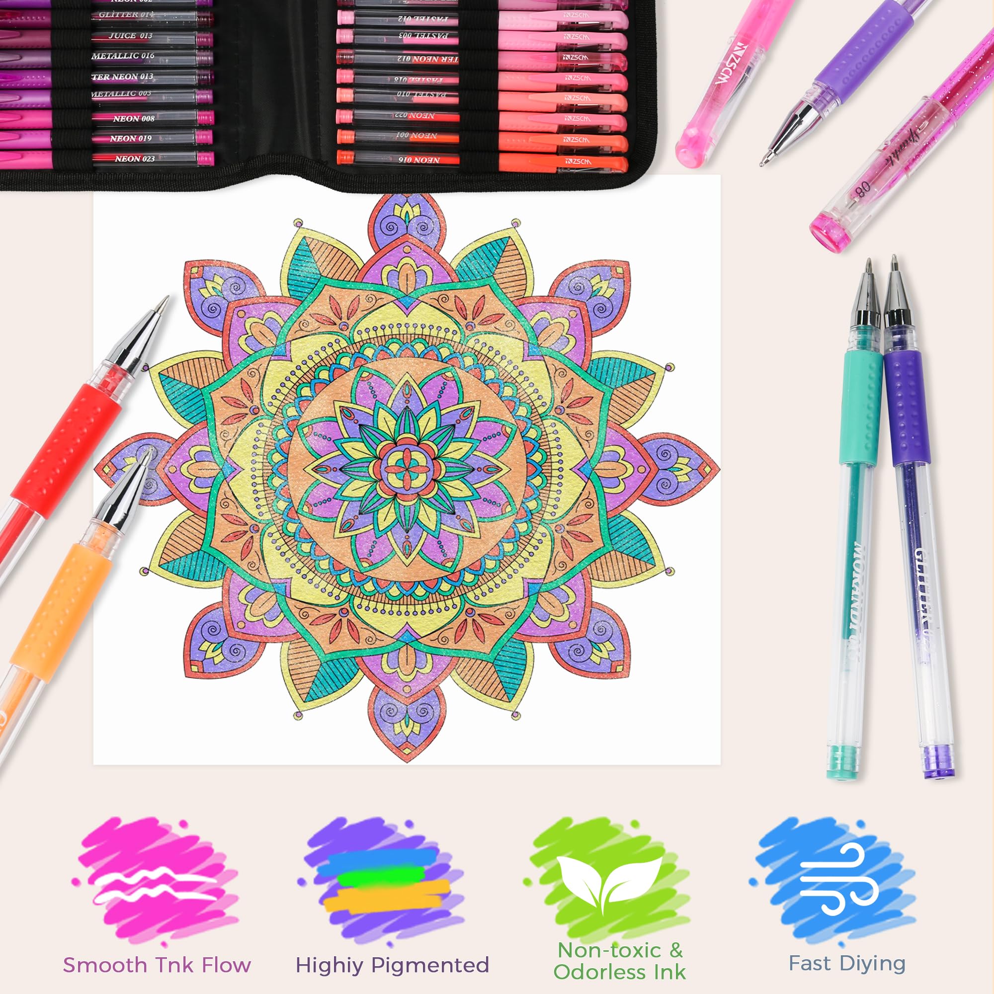 ZSCM 400 Packgelstifte für Erwachsenen Malbuch, 200 Künstlerfarben mit 200 Nachfüllungen, feiner Tipps Metallic Glitter Gel Stifte zum Zeichnen von Doodling Journaling Craft Art Supplies