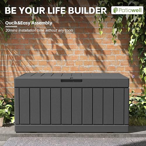 Vista 46 de Patiowell 30 Gallon Resin Deck Box, Outdoor Storage Box for Patio Furniture, Deliveries, Pool Supplies,Waterproof and Lockable, Grey
