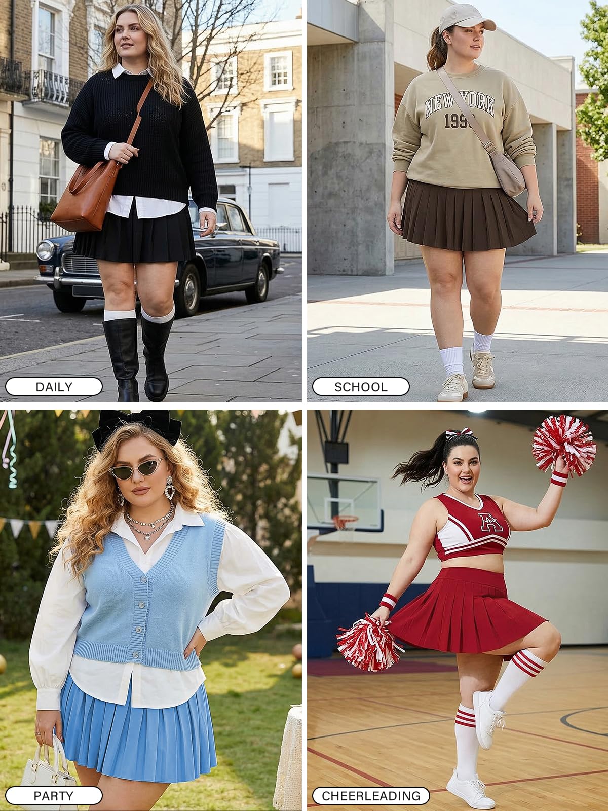 Moon Wood Tennisrock für Damen, in Übergröße, plissiert, hohe Taille, leicht, athletisch, Golf-Skorts, Workout-Röcke