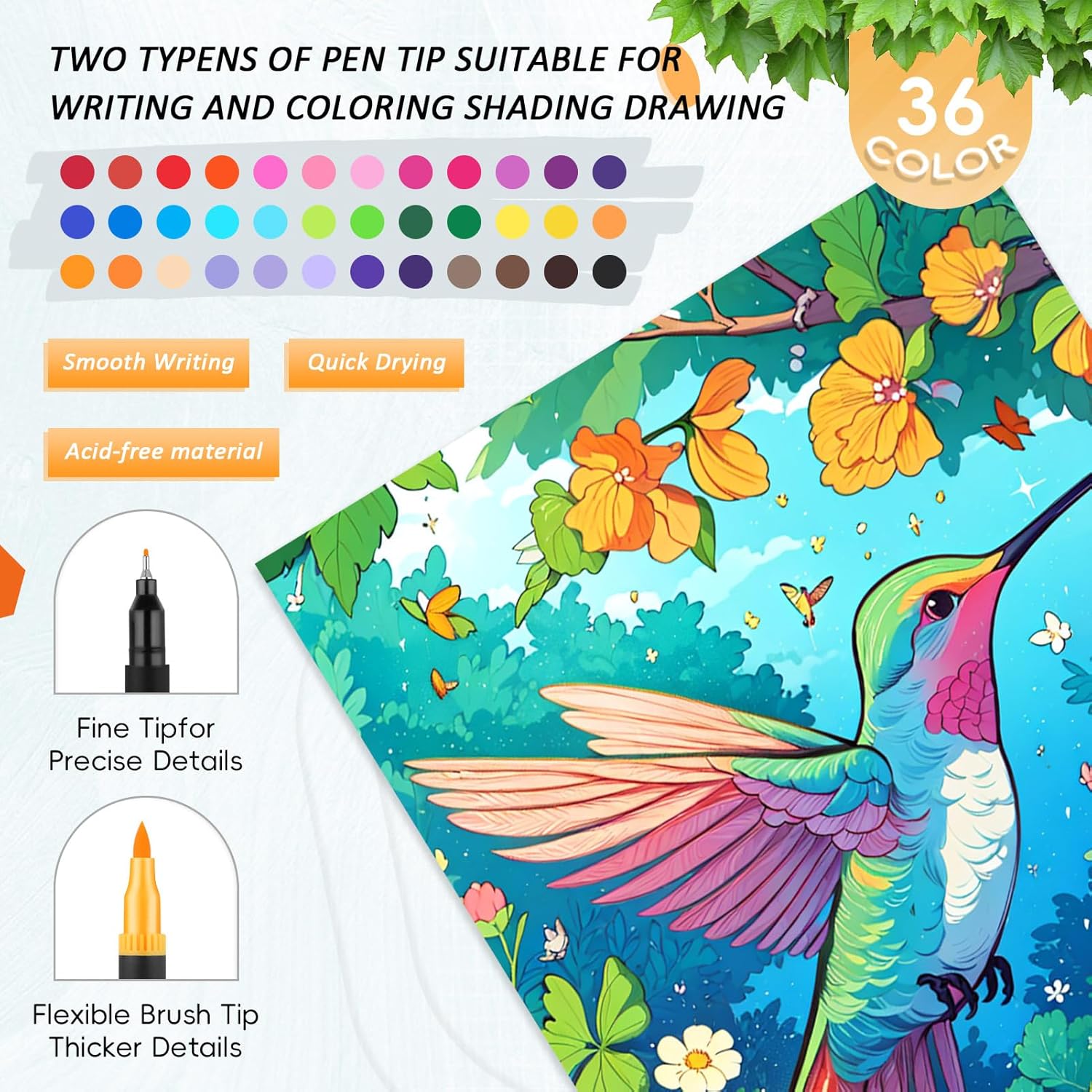 4Pcs Adult Coloring Book for Women Relaxation, 36 Colors Markers with Spiral Bound Adult Coloring Book for Women