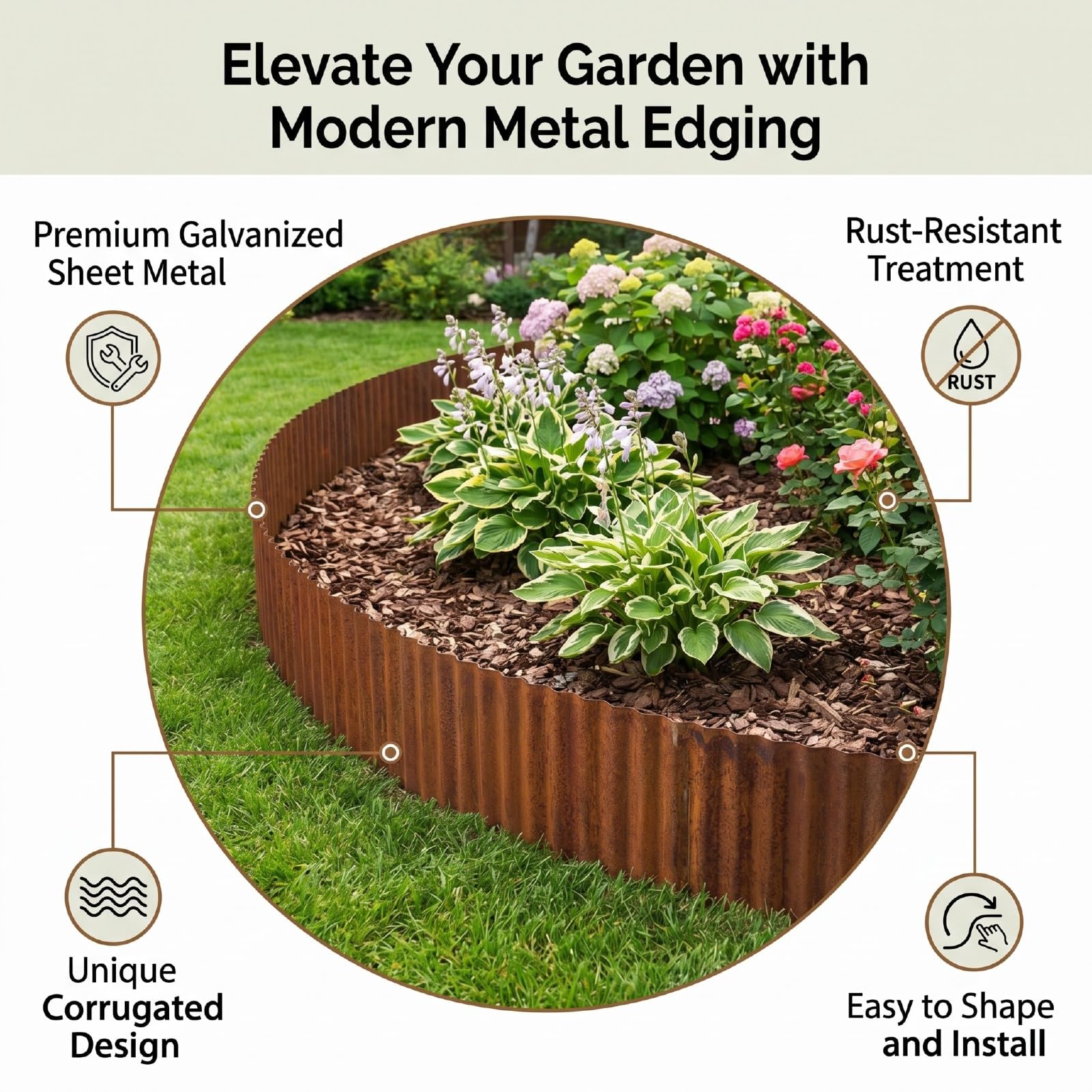 Tosuny Bordure de Jardin en Métal Ondulé Rouillé 8in X 20ft